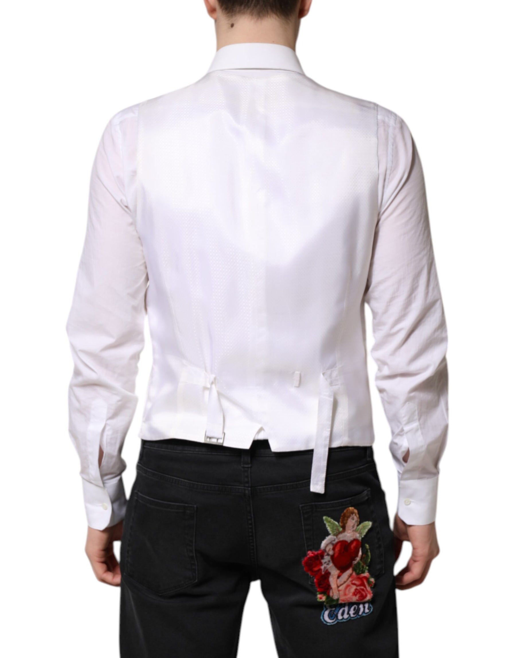 Dolce & Gabbana White Sequined Dress Formal Waistcoat Vest | Regal Royce