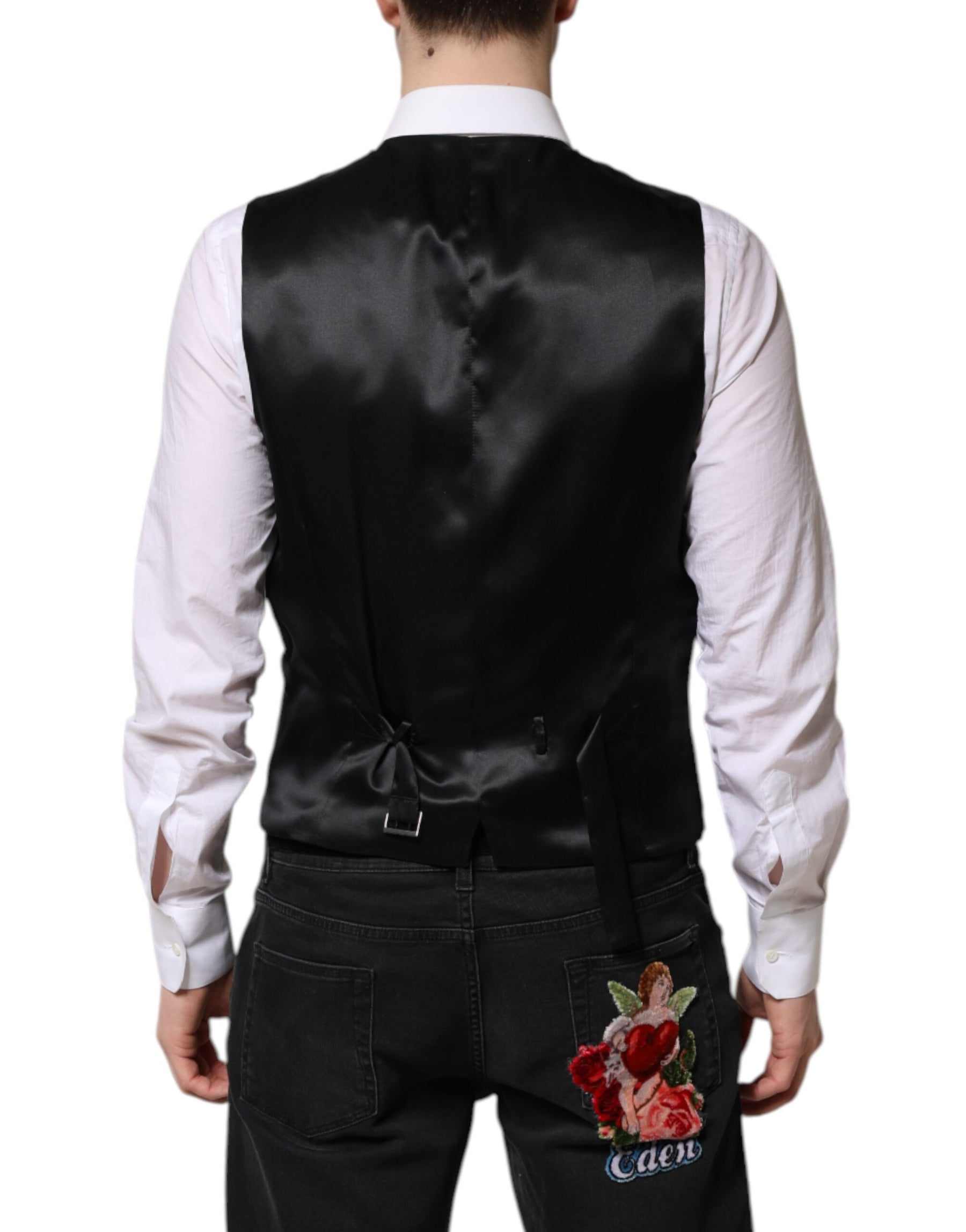 Dolce & Gabbana Black Gold Jacquard Formal Men Waistcoat Vest | Regal Royce