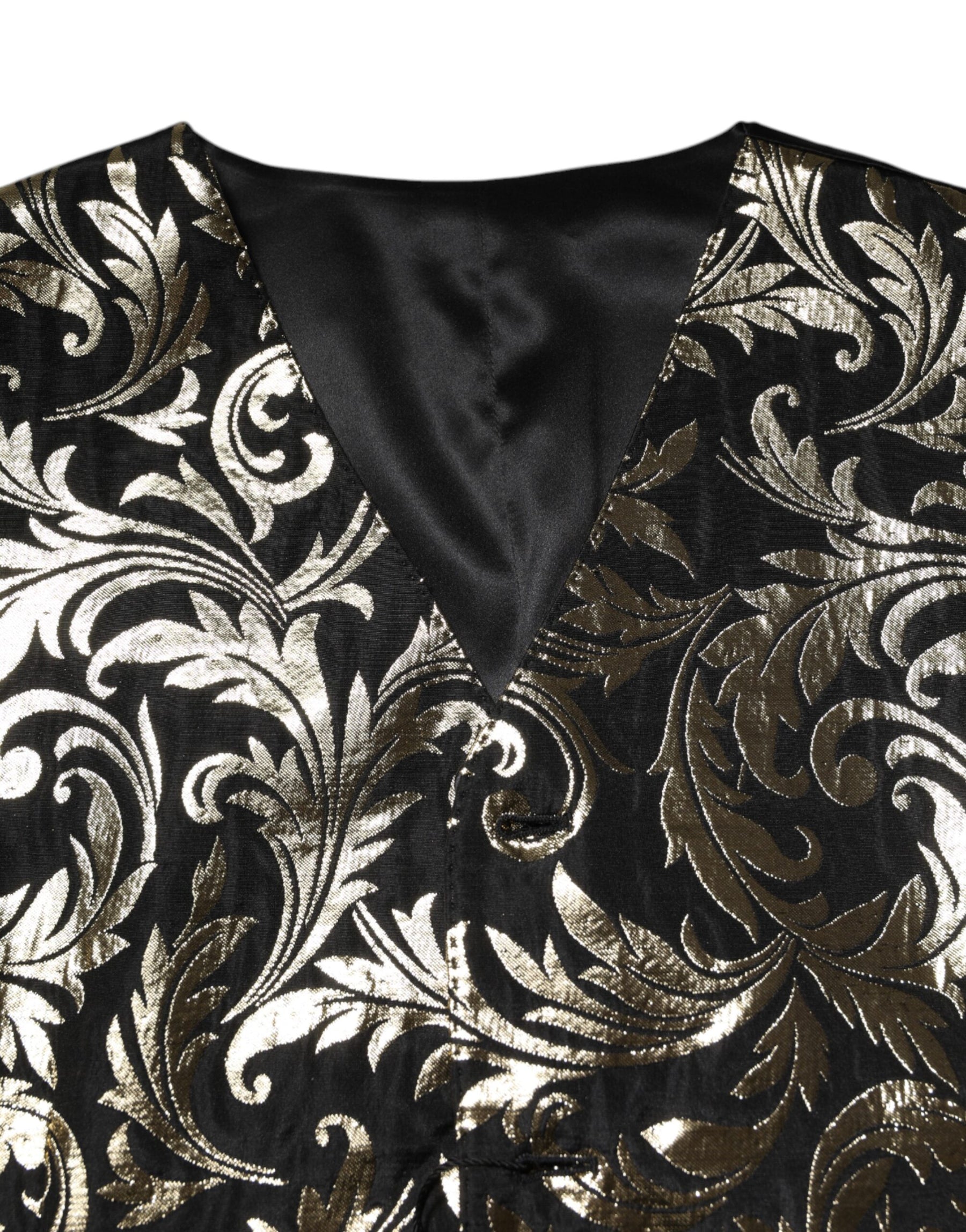 Dolce & Gabbana Black Gold Jacquard Formal Men Waistcoat Vest | Regal Royce