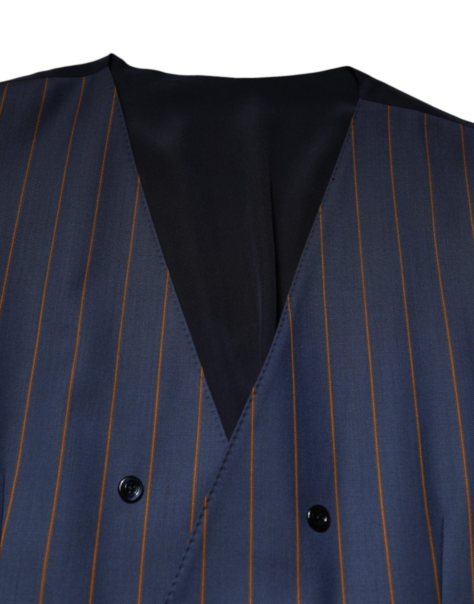 Dolce & Gabbana Blue Stripes Wool Formal Men Waistcoat Vest | Regal Royce