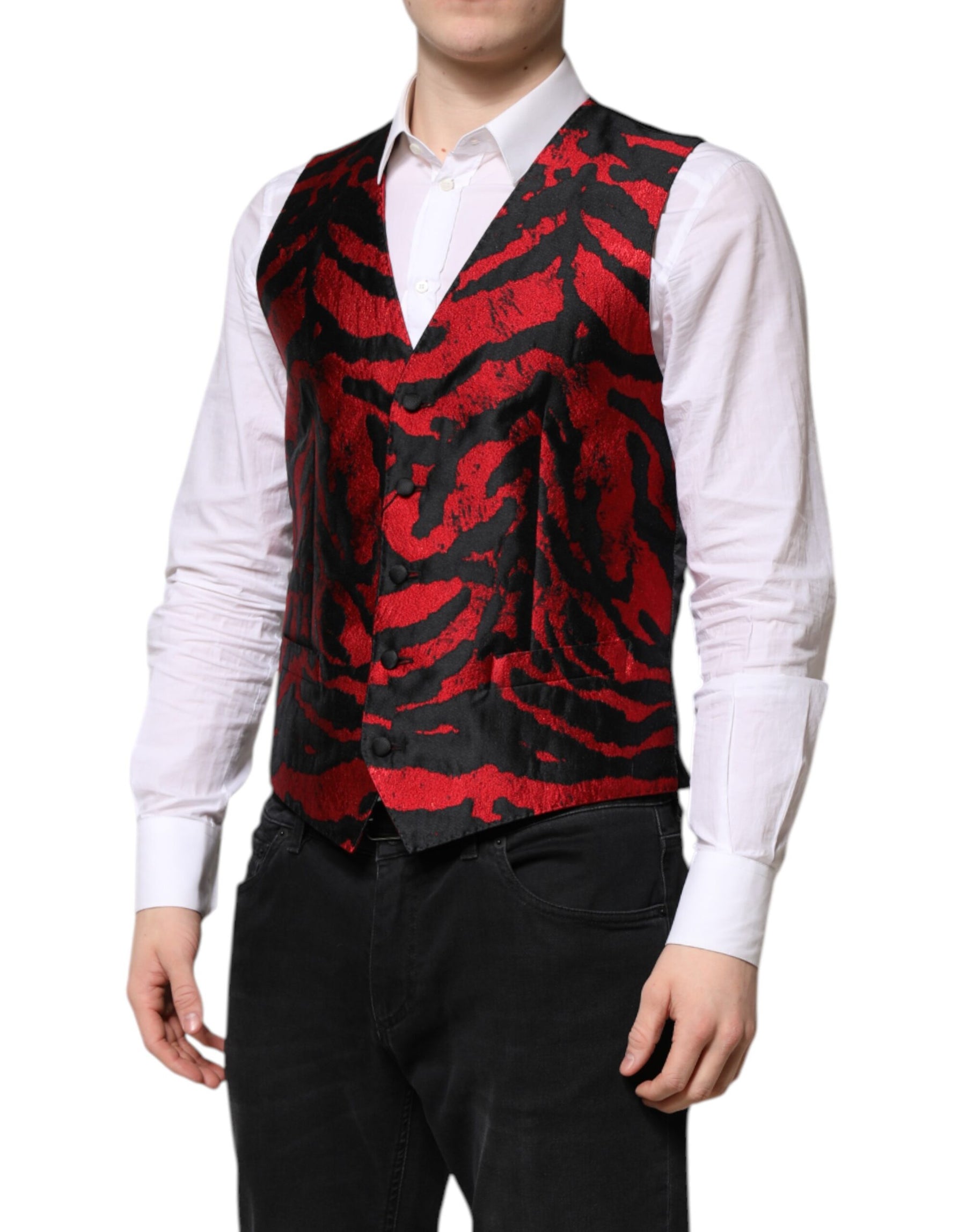 Dolce & Gabbana Red Black Stripe Dress Formal Waistcoat Vest | Regal Royce