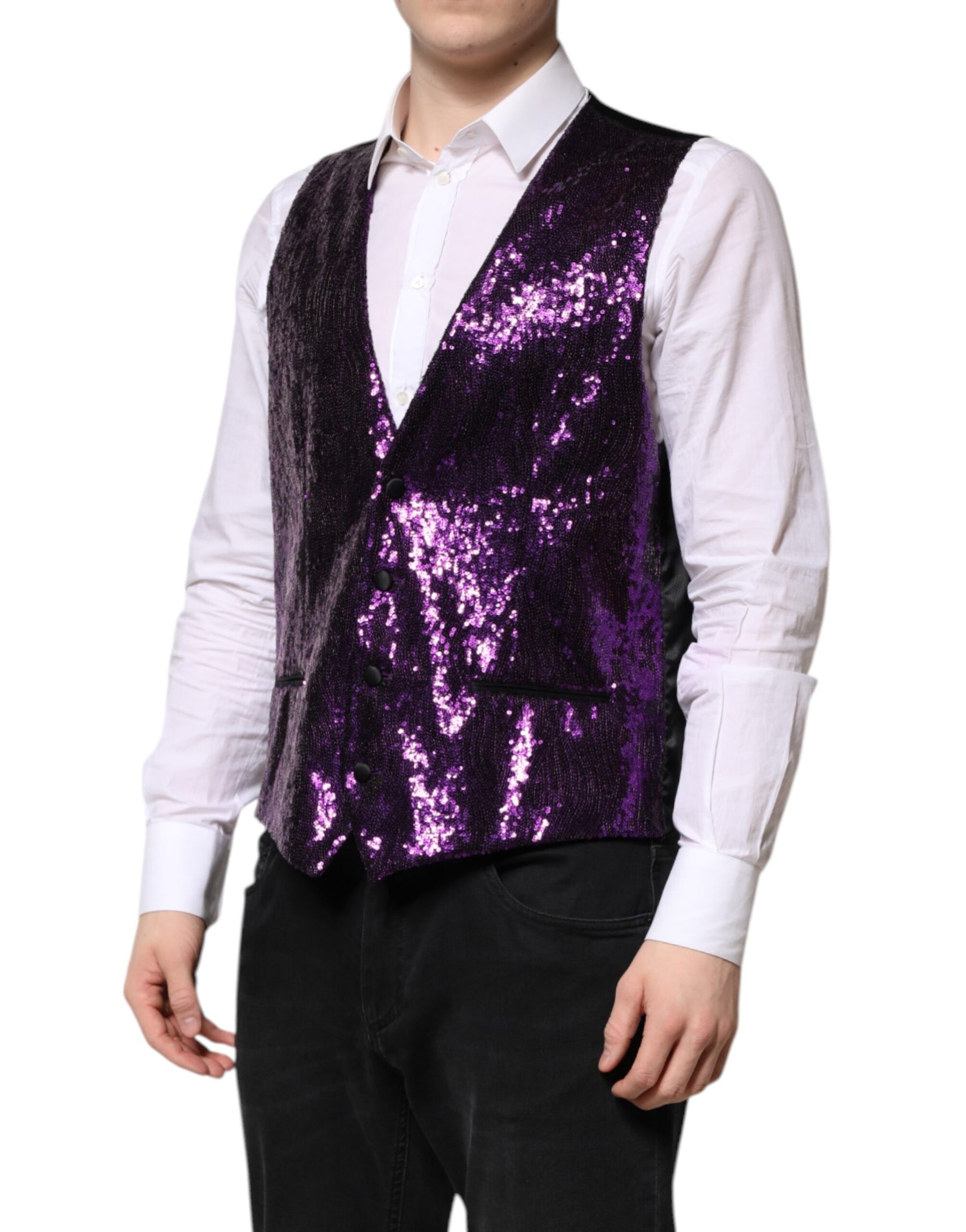 Dolce & Gabbana Purple Sequined Dress Formal Waistcoat Vest | Regal Royce