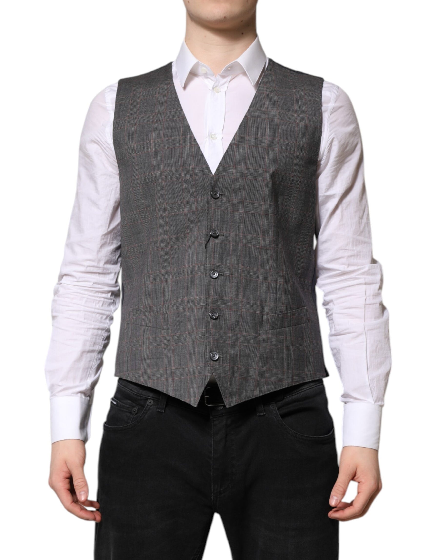 Dolce & Gabbana Gray Plaid Wool Formal Dress Waistcoat Vest | Regal Royce