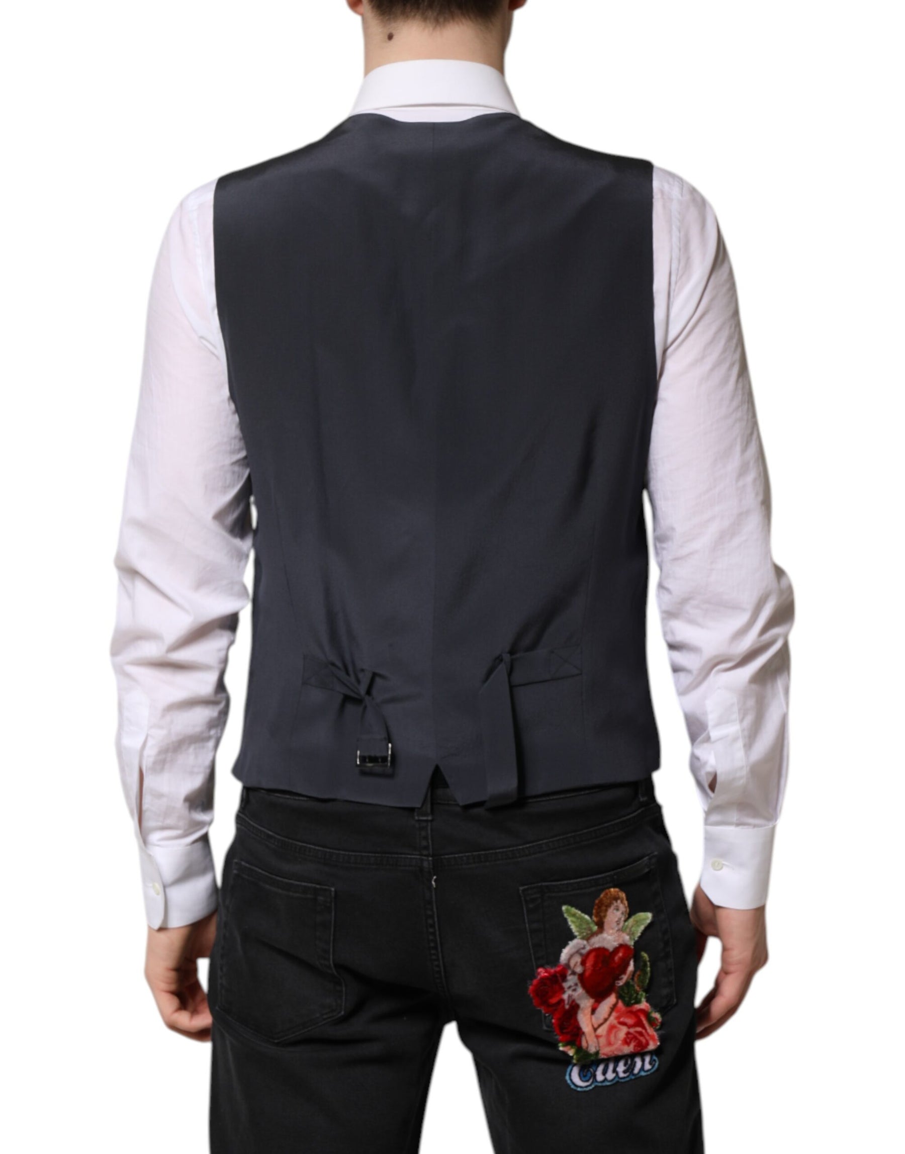 Dolce & Gabbana Gray Plaid Wool Formal Dress Waistcoat Vest | Regal Royce