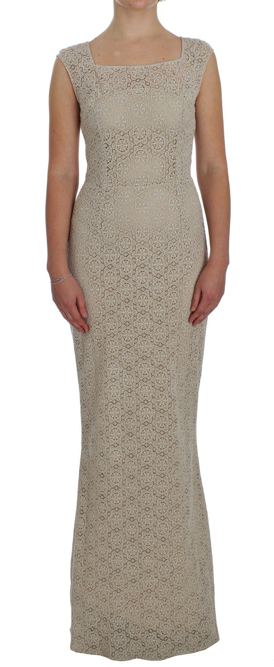 Dolce & Gabbana Beige Ricamo Cutout Cotton Sheath Dress | Regal Royce