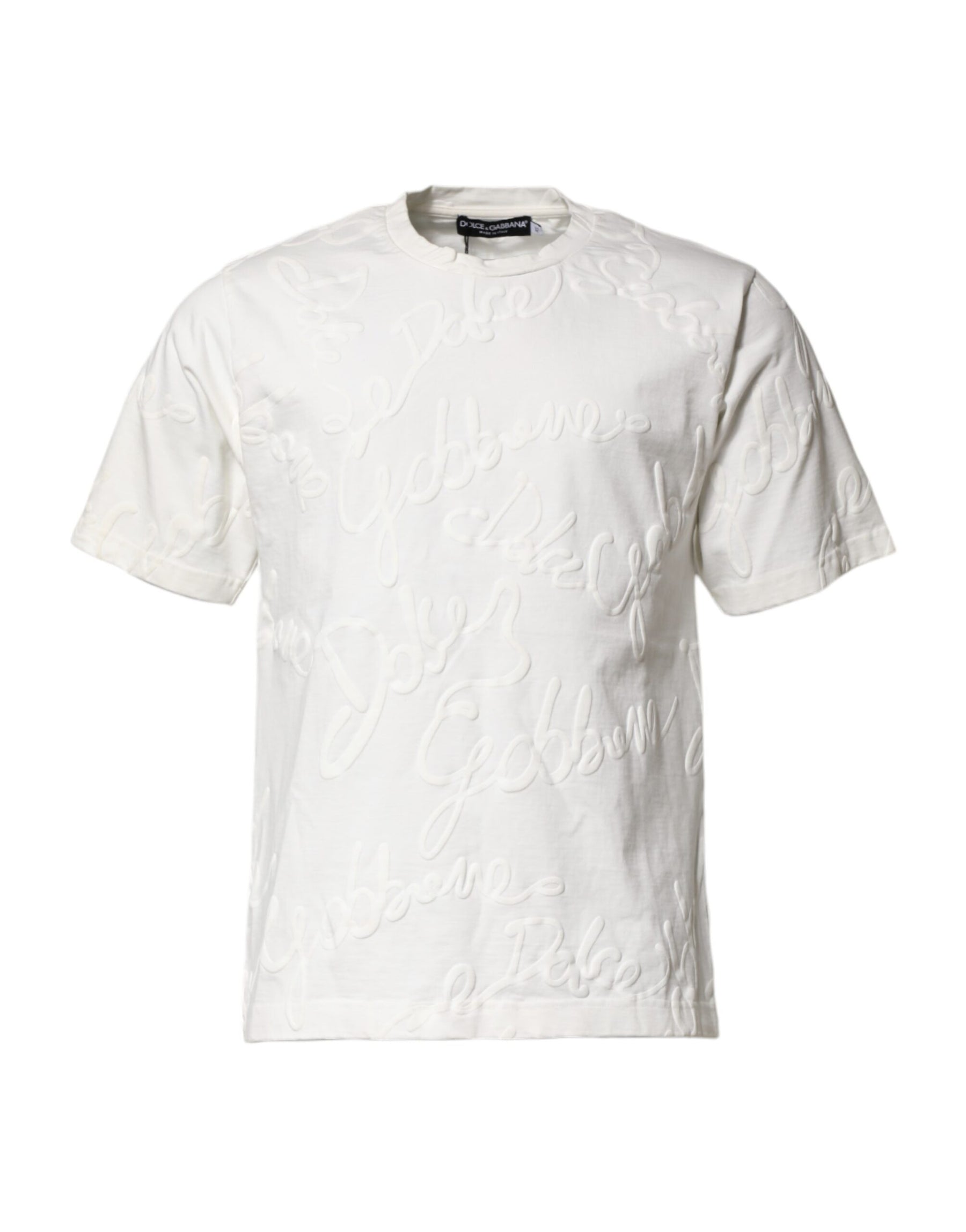 Dolce & Gabbana White Cotton Logo Embossed Crew Neck T-shirt | Regal Royce