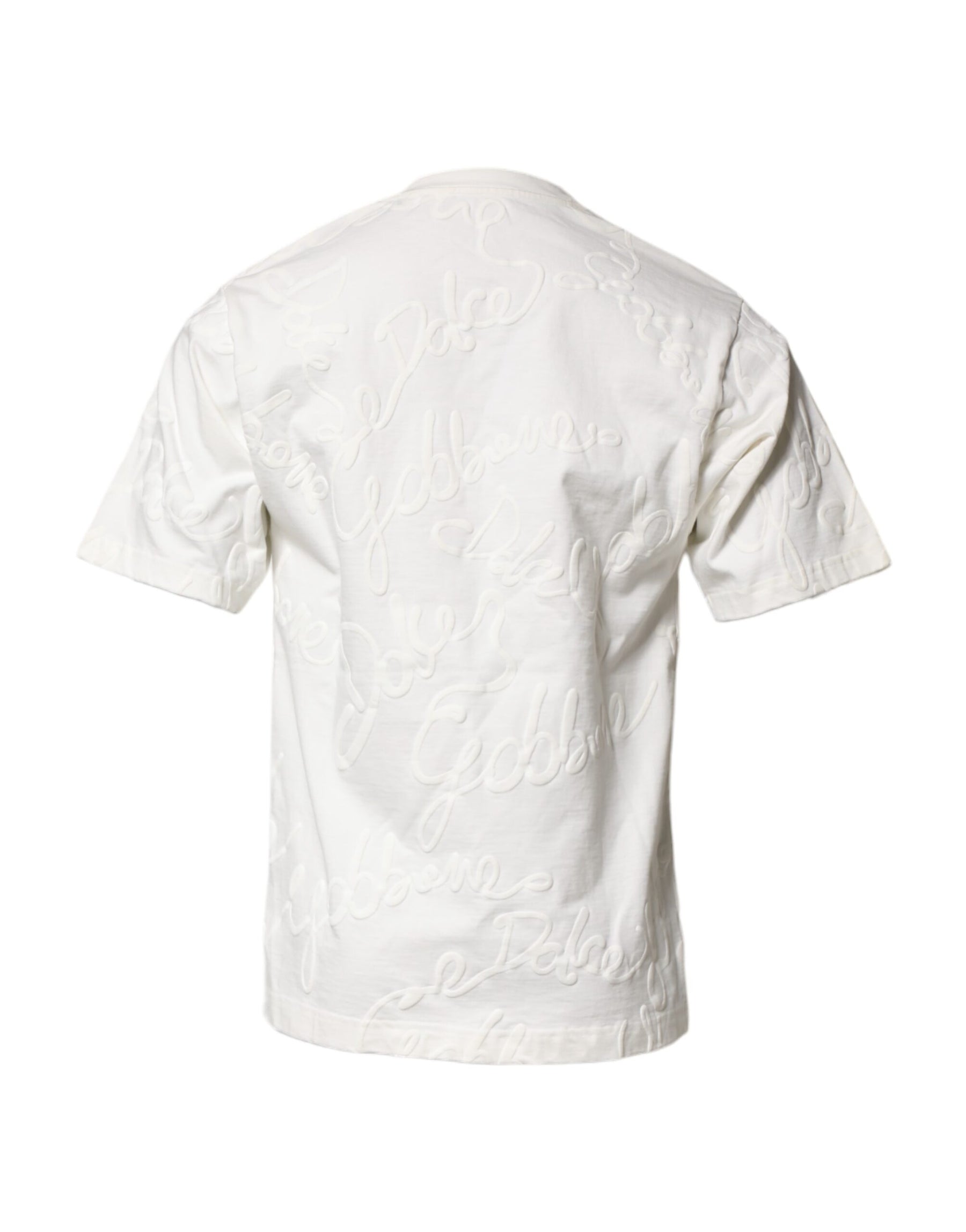 Dolce & Gabbana White Cotton Logo Embossed Crew Neck T-shirt | Regal Royce