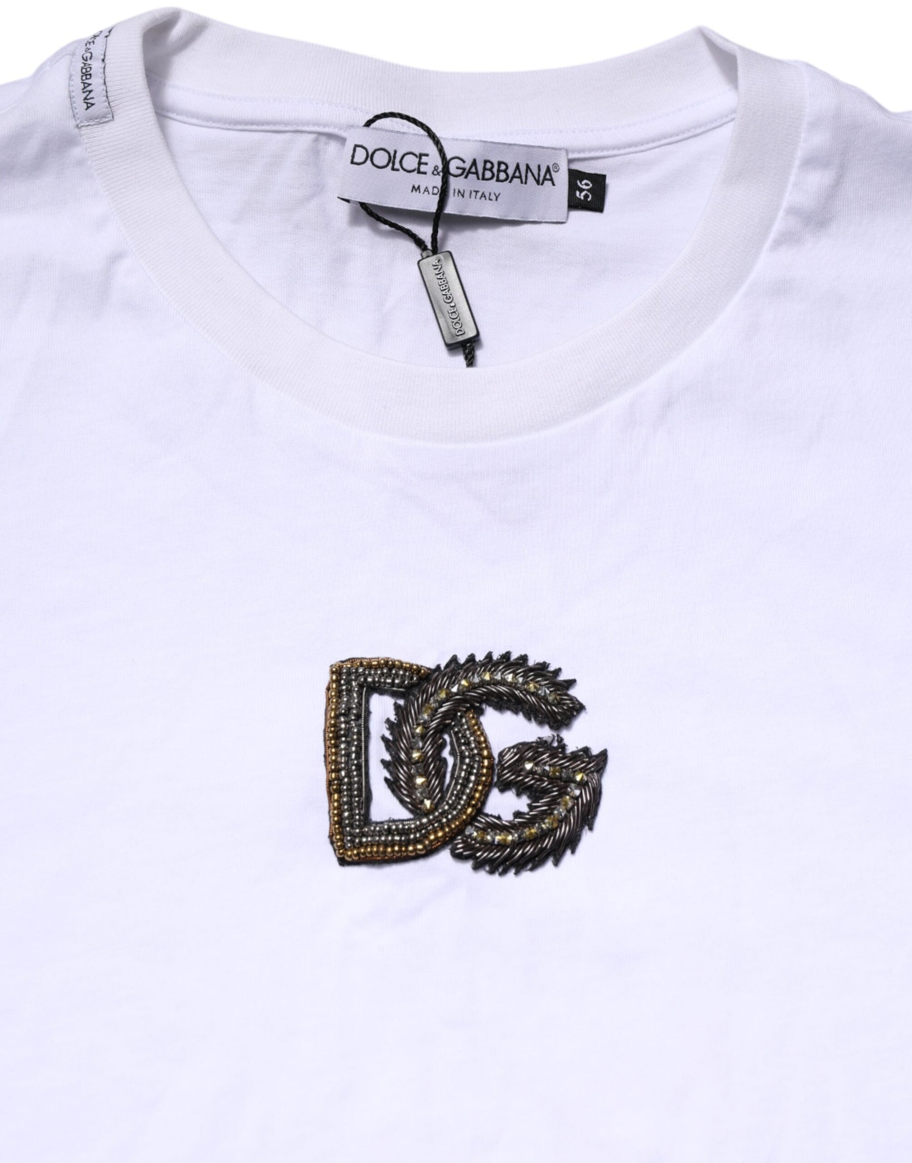 Dolce & Gabbana White Logo Embroidery Crew Neck T-shirt | Regal Royce