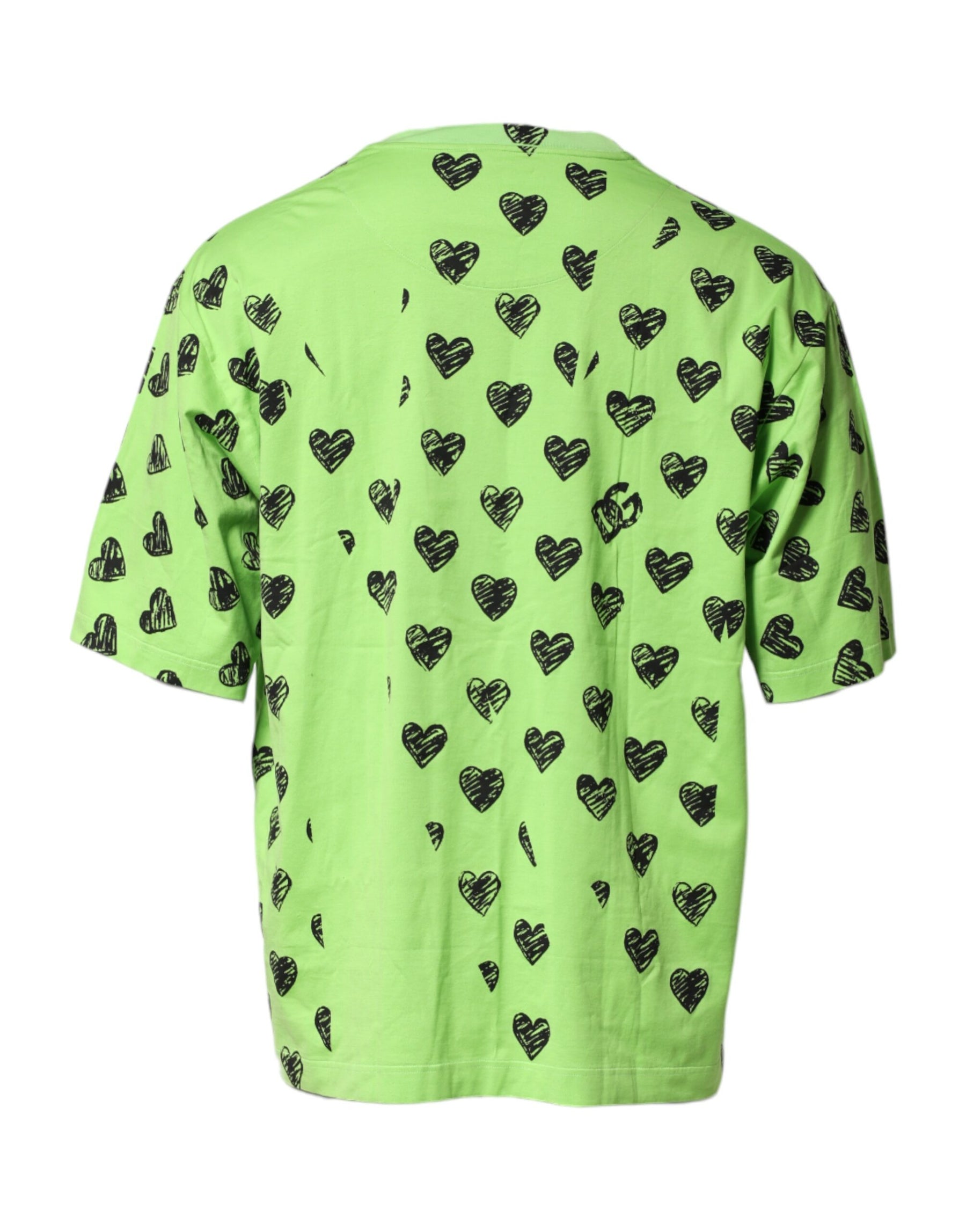 Dolce & Gabbana Green Heart Print Cotton Crew Neck T-shirt | Regal Royce