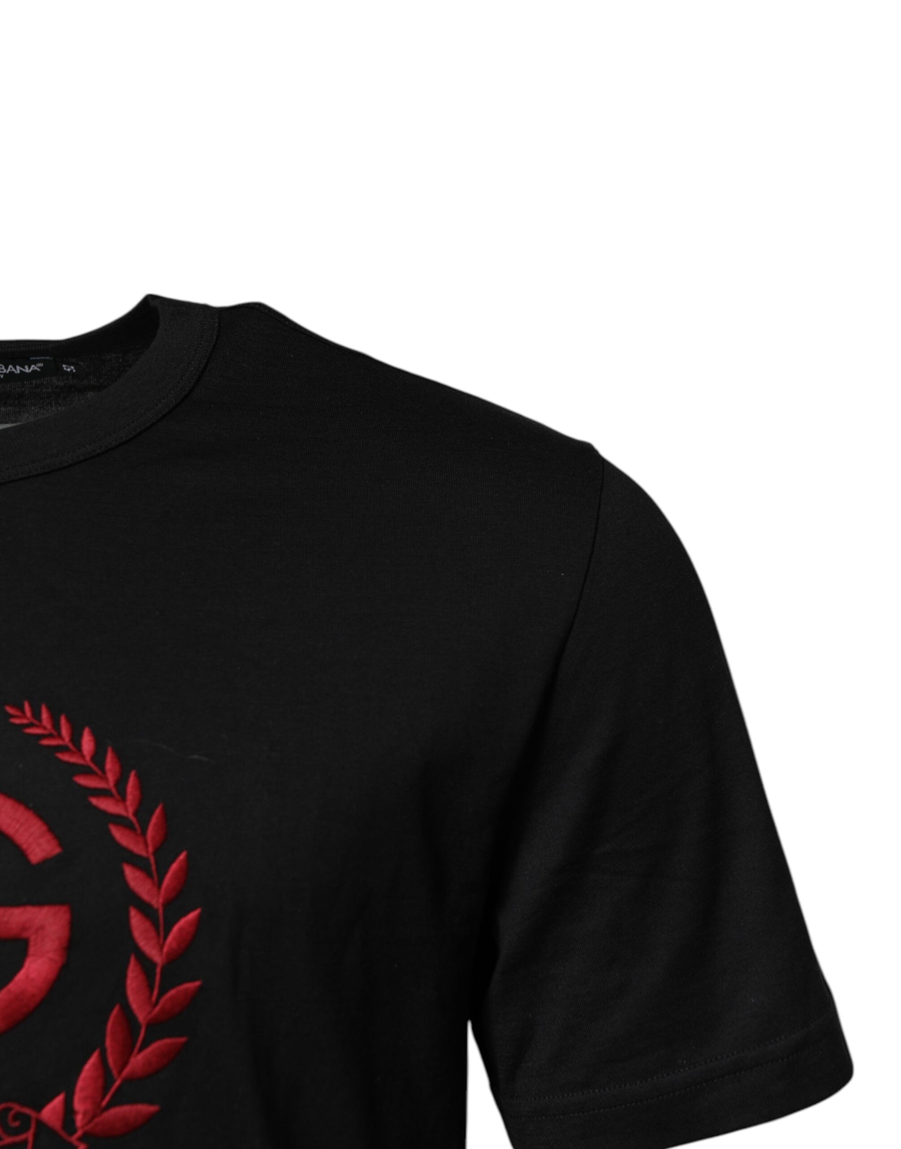 Dolce & Gabbana Black Cotton Embroidered Crew Neck T-shirt | Regal Royce