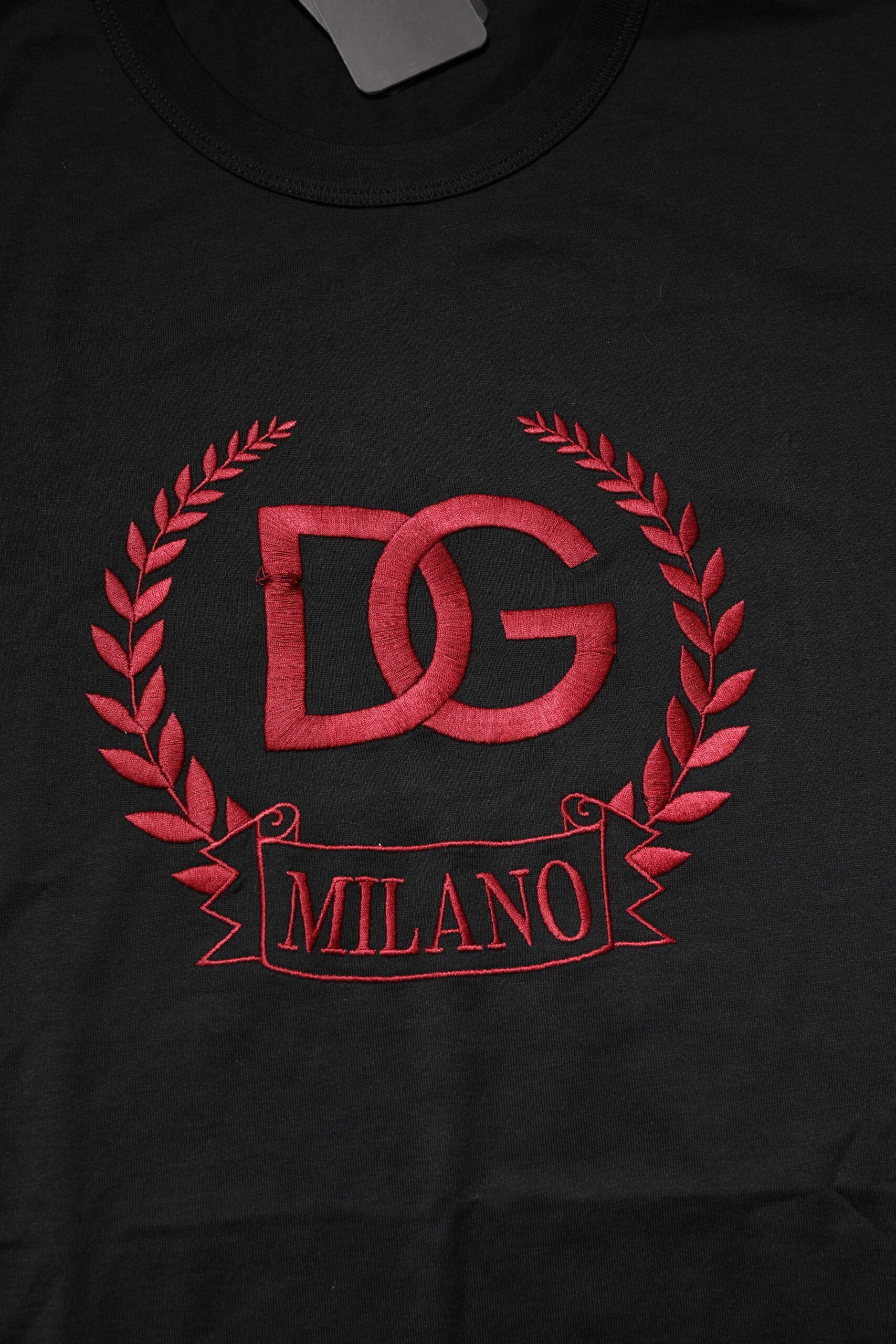Dolce & Gabbana Black Cotton Embroidered Crew Neck T-shirt