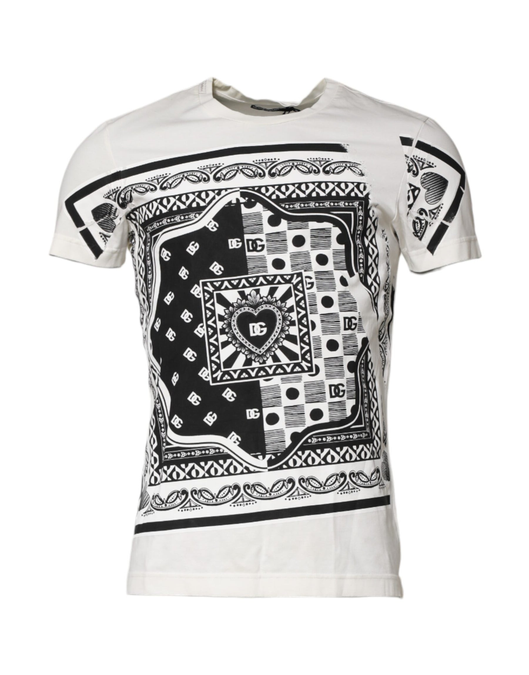 Dolce & Gabbana White Cotton Logo Bandana Print T-shirt | Regal Royce