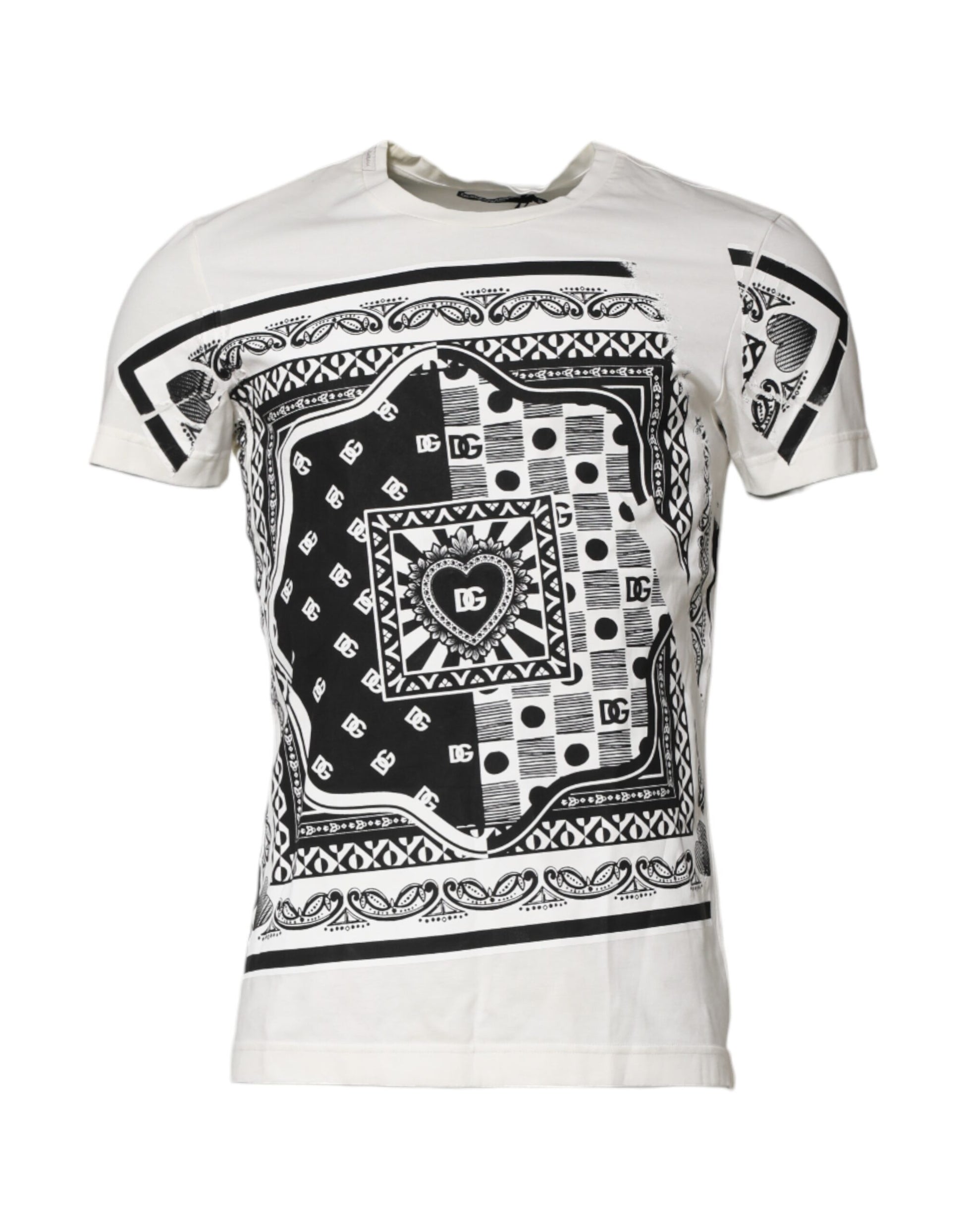 Dolce & Gabbana White Cotton Logo Bandana Print T-shirt
