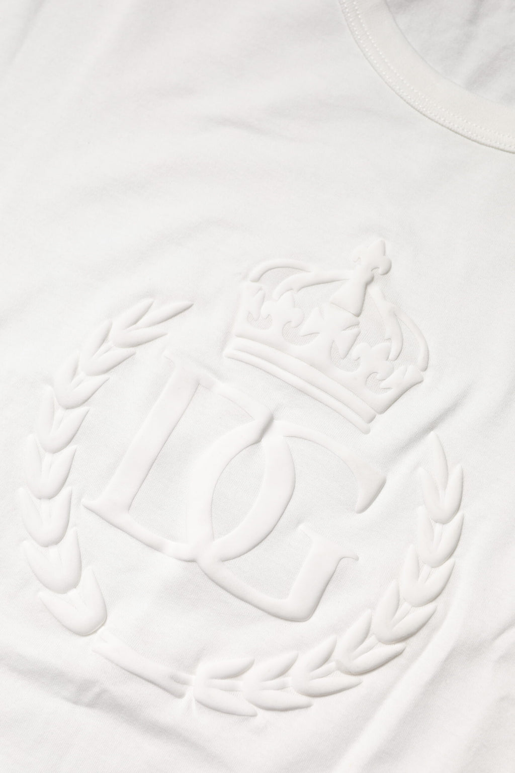 Dolce & Gabbana White Cotton DG Crown Embossed T-shirt