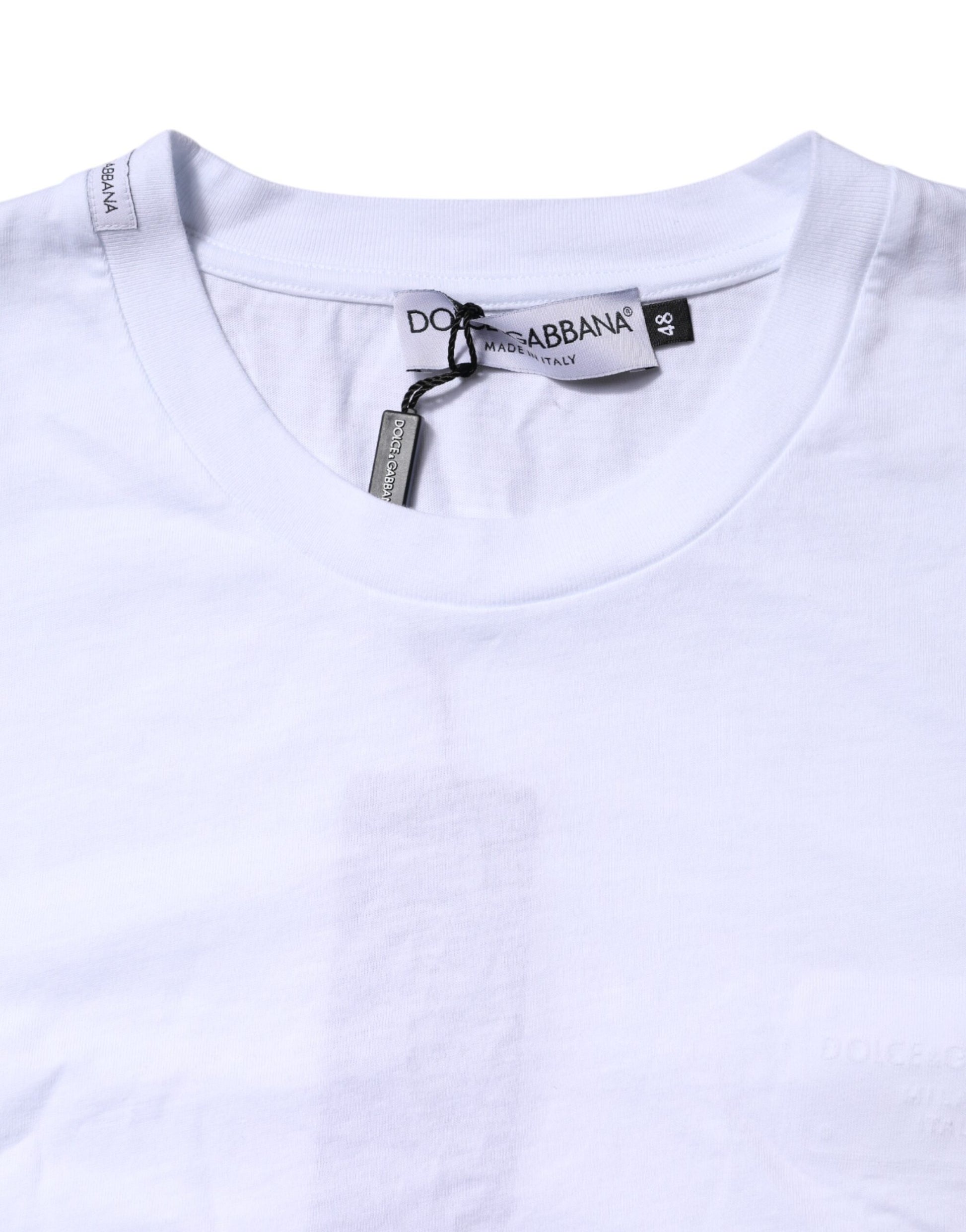 Dolce & Gabbana White Cotton Logo Patch Crew Neck T-shirt