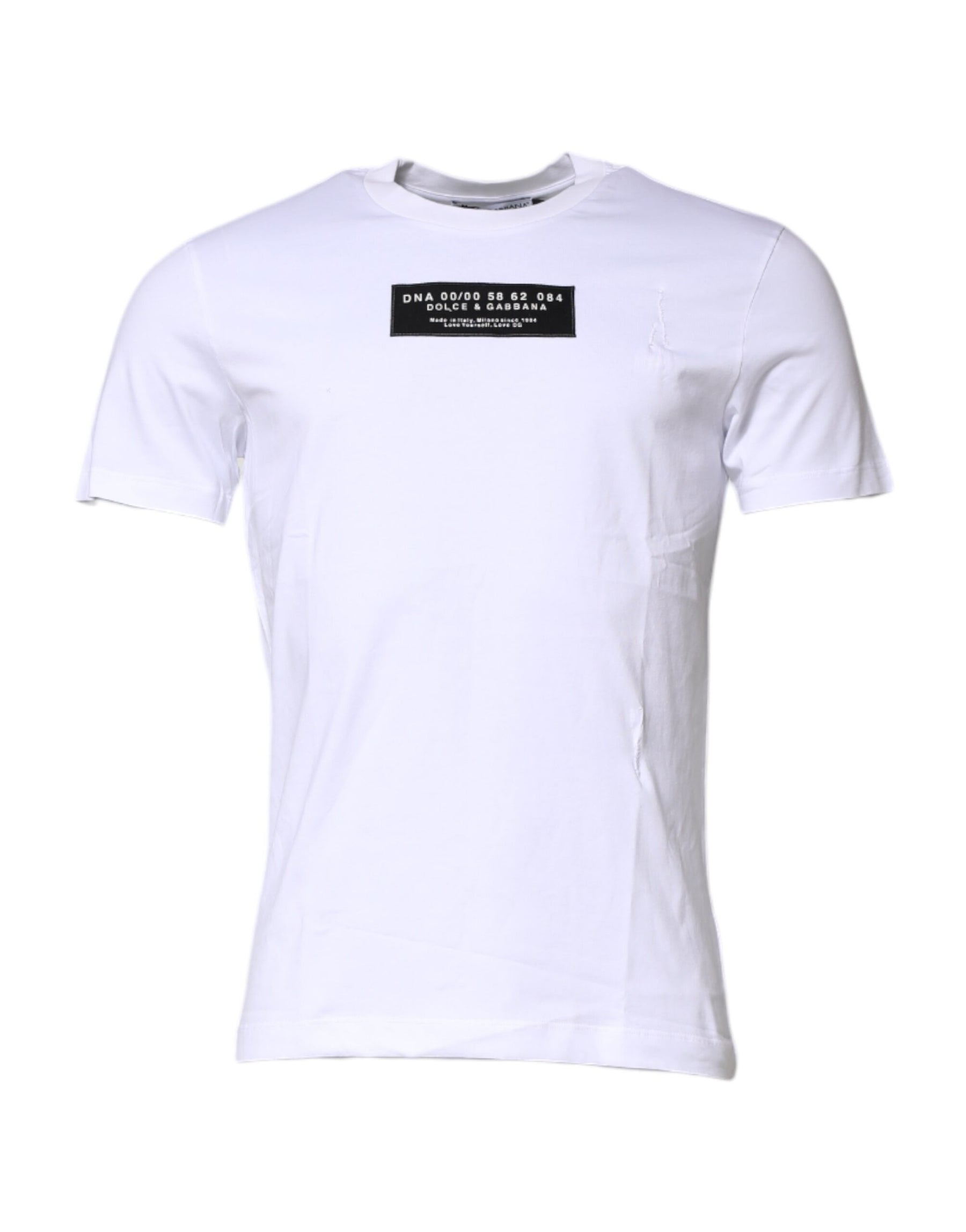 Dolce & Gabbana White Cotton Logo Patch Crew Neck T-shirt | Regal Royce