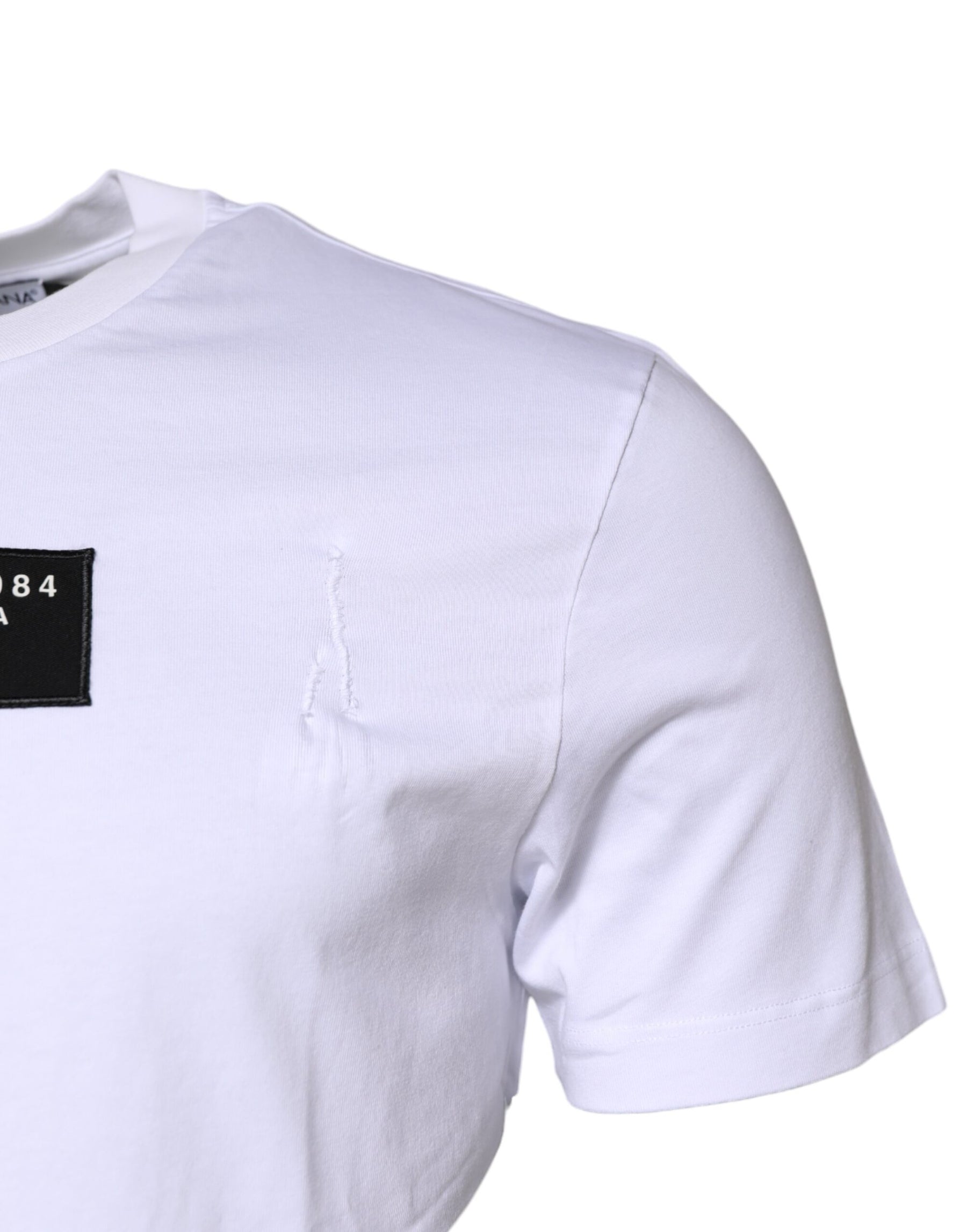 Dolce & Gabbana White Cotton Logo Patch Crew Neck T-shirt | Regal Royce
