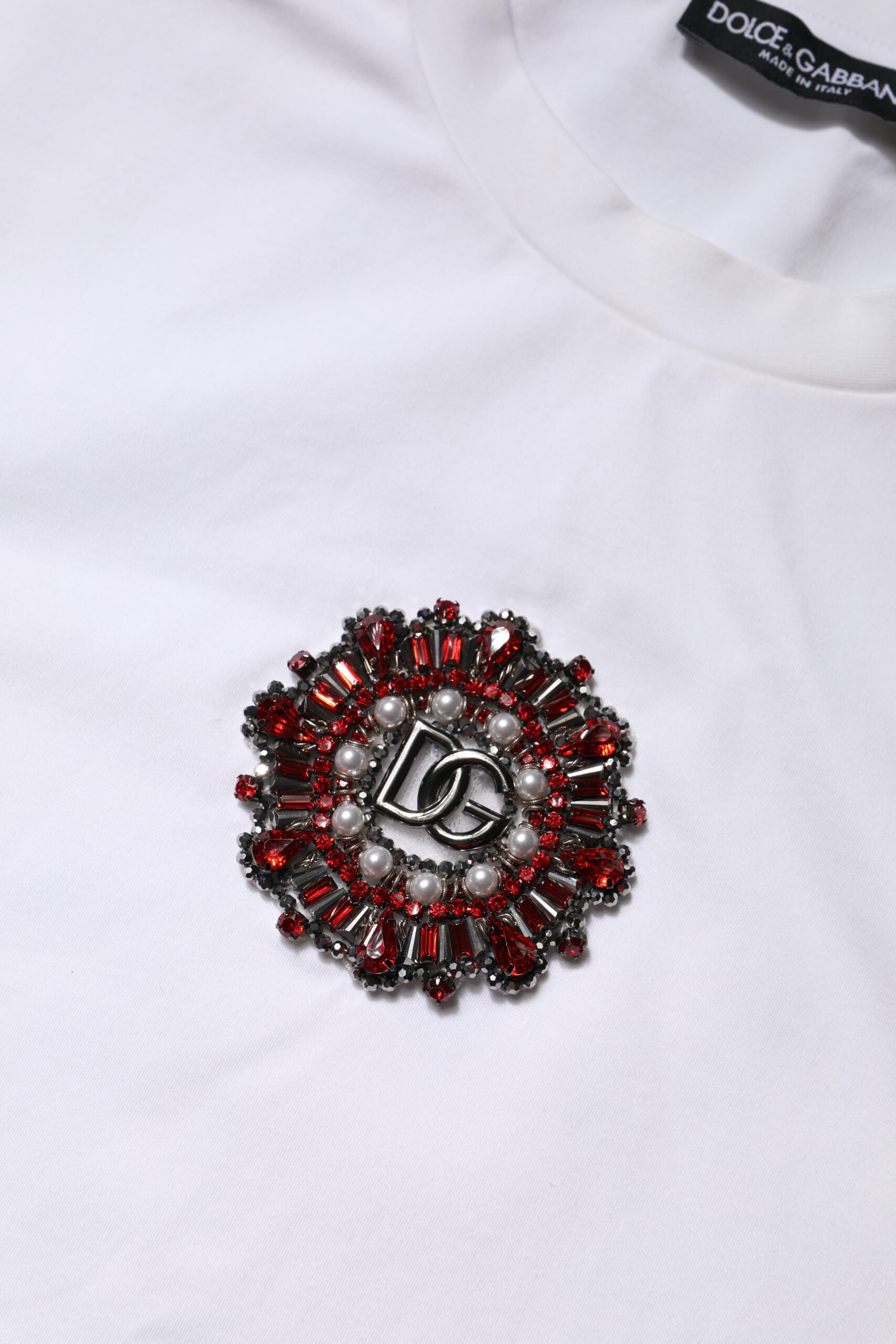Dolce & Gabbana White Logo Embellish Short Sleeves T-shirt | Regal Royce