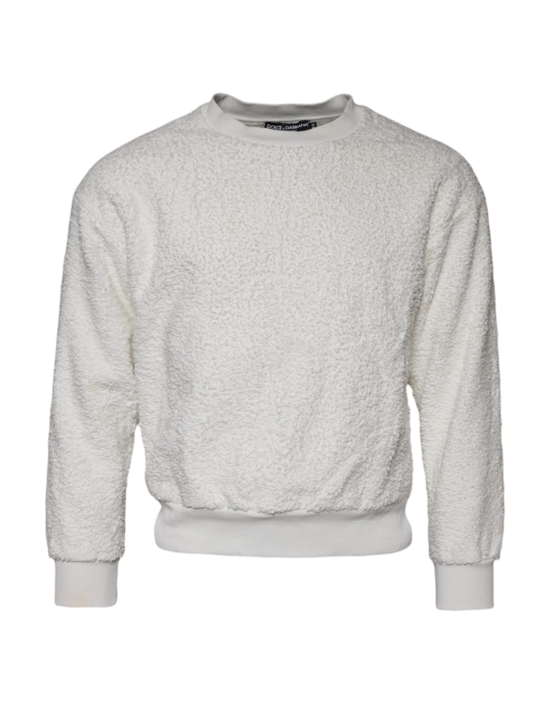 Dolce & Gabbana White Cotton Fleece Crew Neck Sweater | Regal Royce