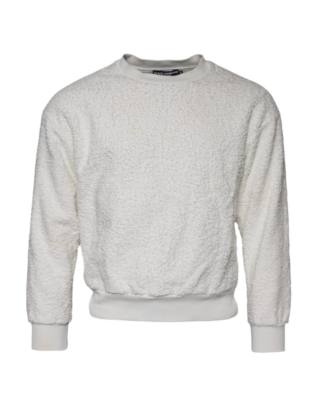 Dolce & Gabbana White Cotton Fleece Crew Neck Sweater
