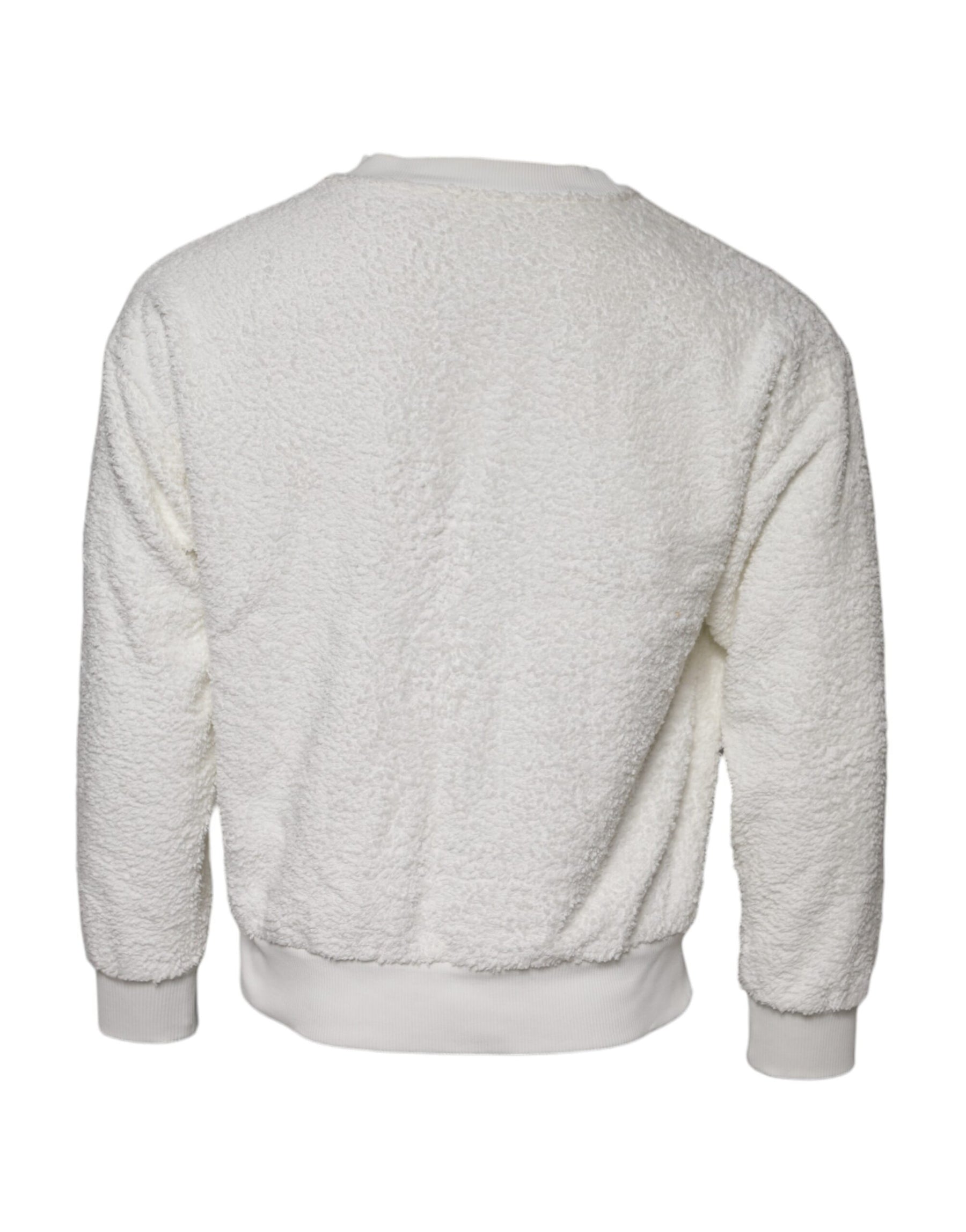 Dolce & Gabbana White Cotton Fleece Crew Neck Sweater | Regal Royce