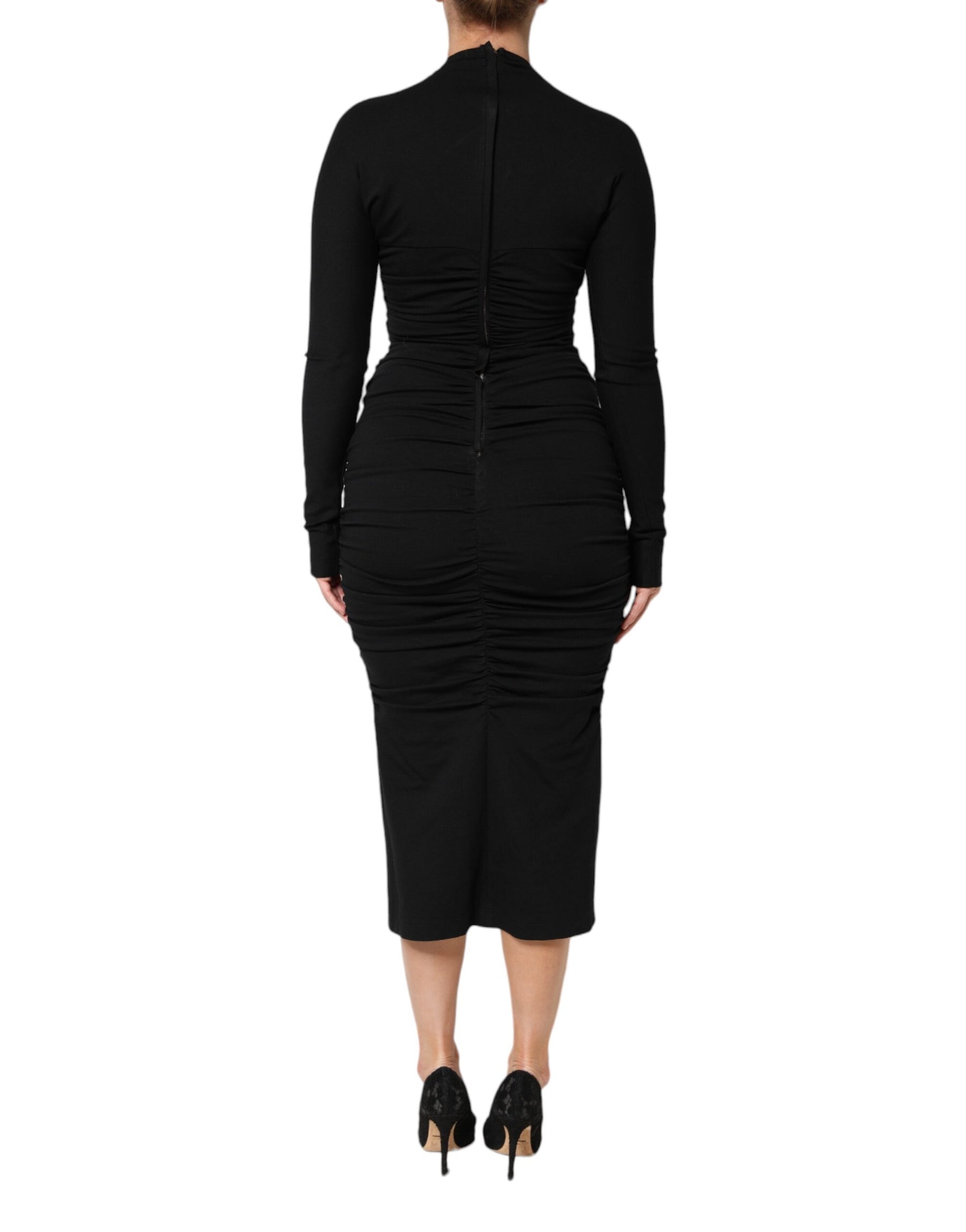 Dolce & Gabbana Black Long Sleeves Sheath Midi Dress | Regal Royce
