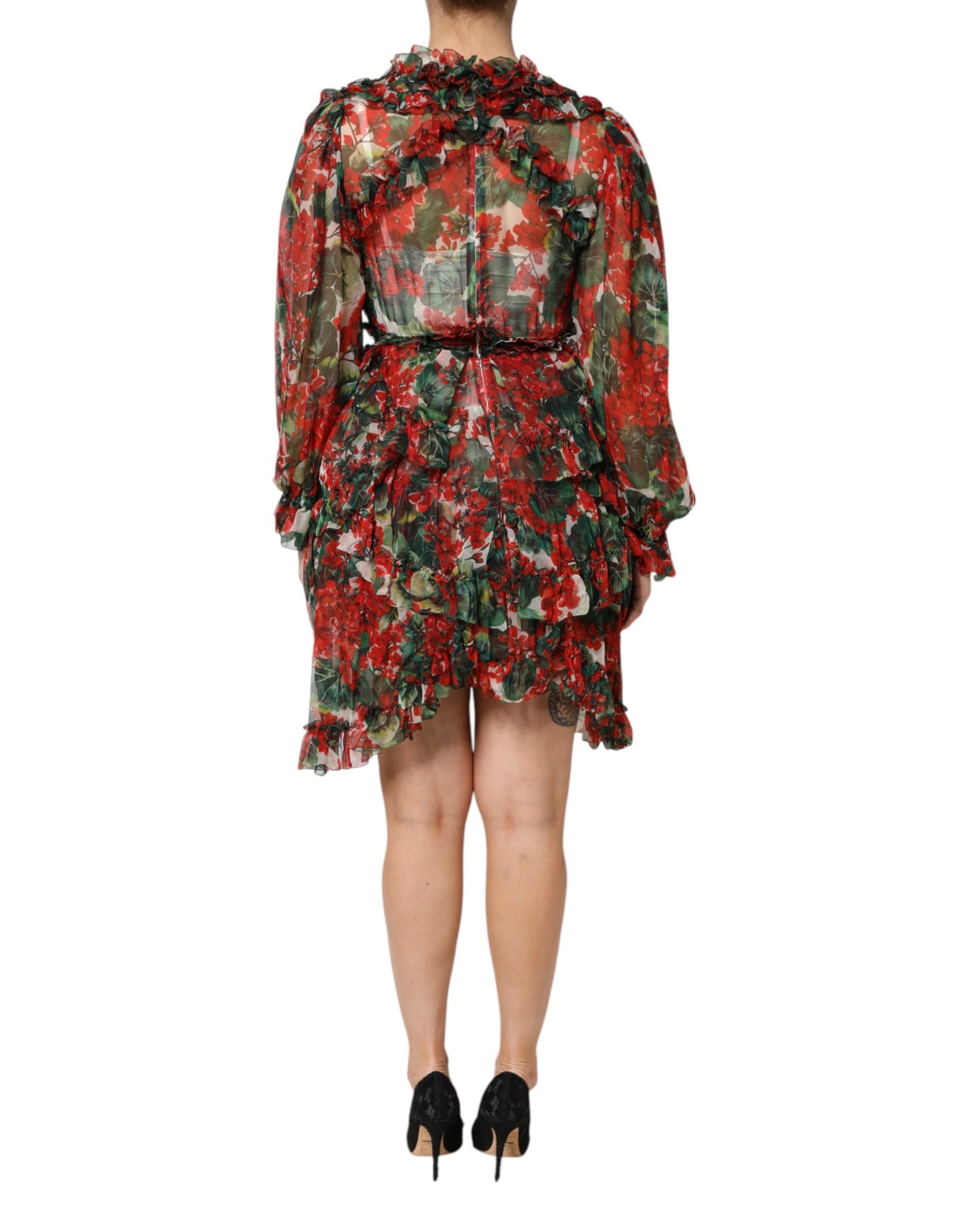 Dolce & Gabbana Multicolor Ruffle Floral Long Sleeves Dress | Regal Royce