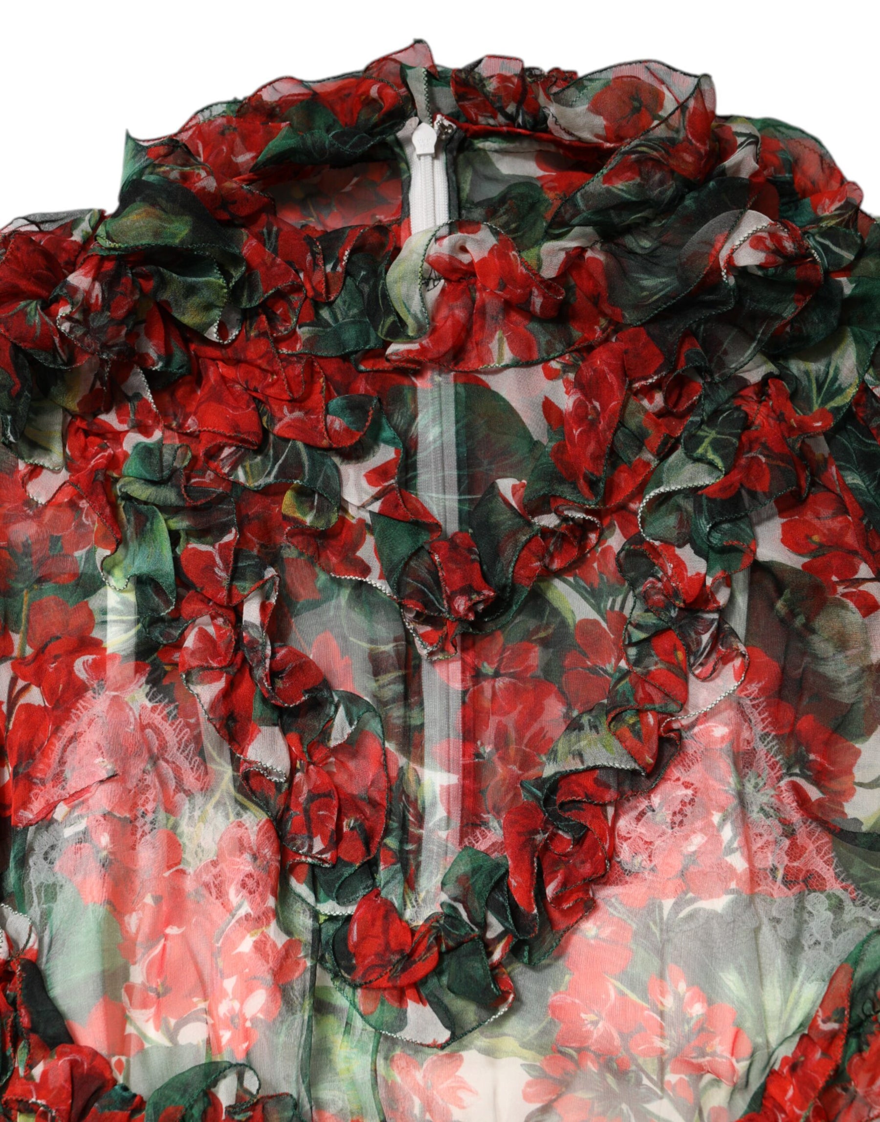 Dolce & Gabbana Multicolor Ruffle Floral Long Sleeves Dress | Regal Royce