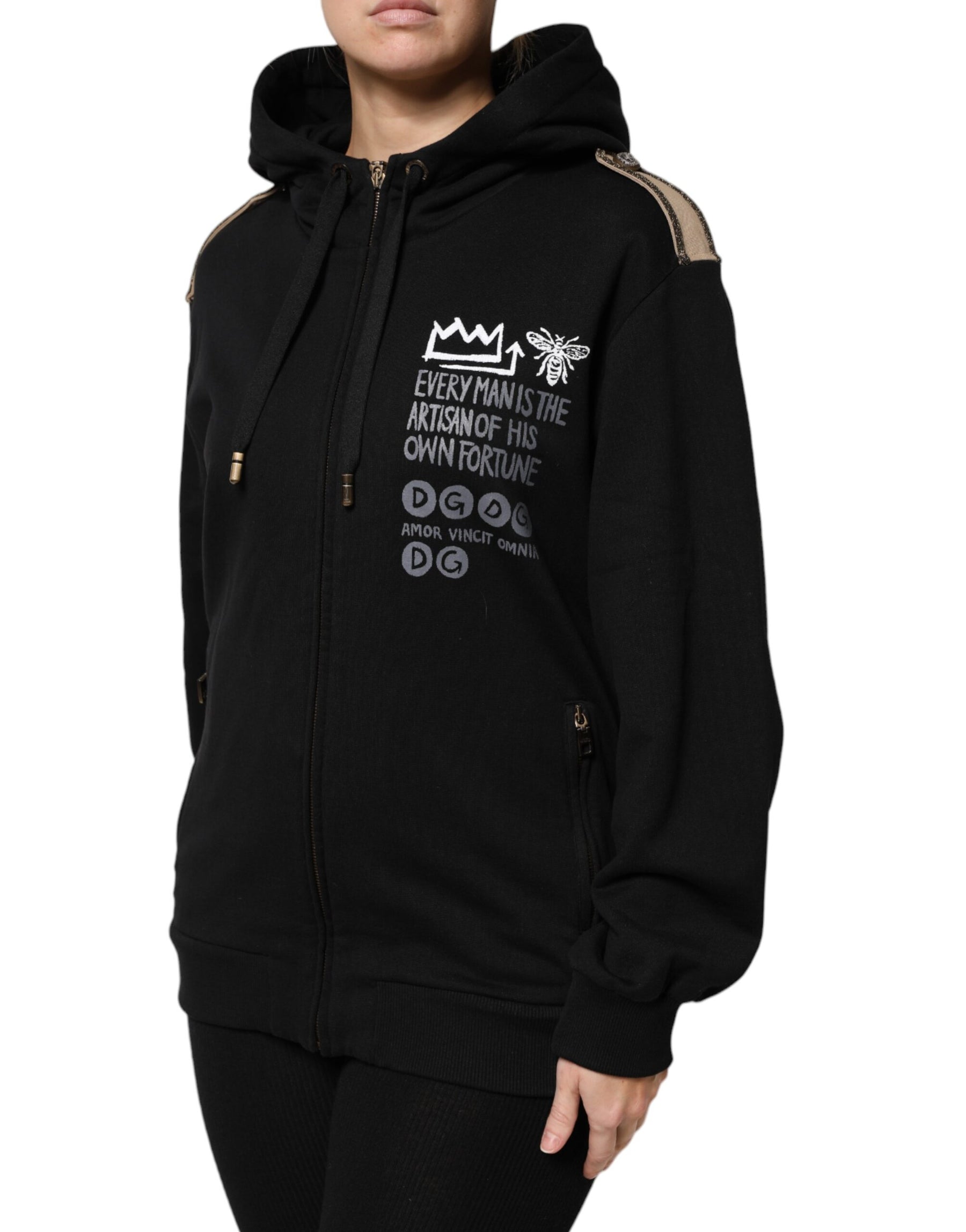 Dolce & Gabbana Black Logo Hooded Full Zip Sweatshirt Jacket | Regal Royce