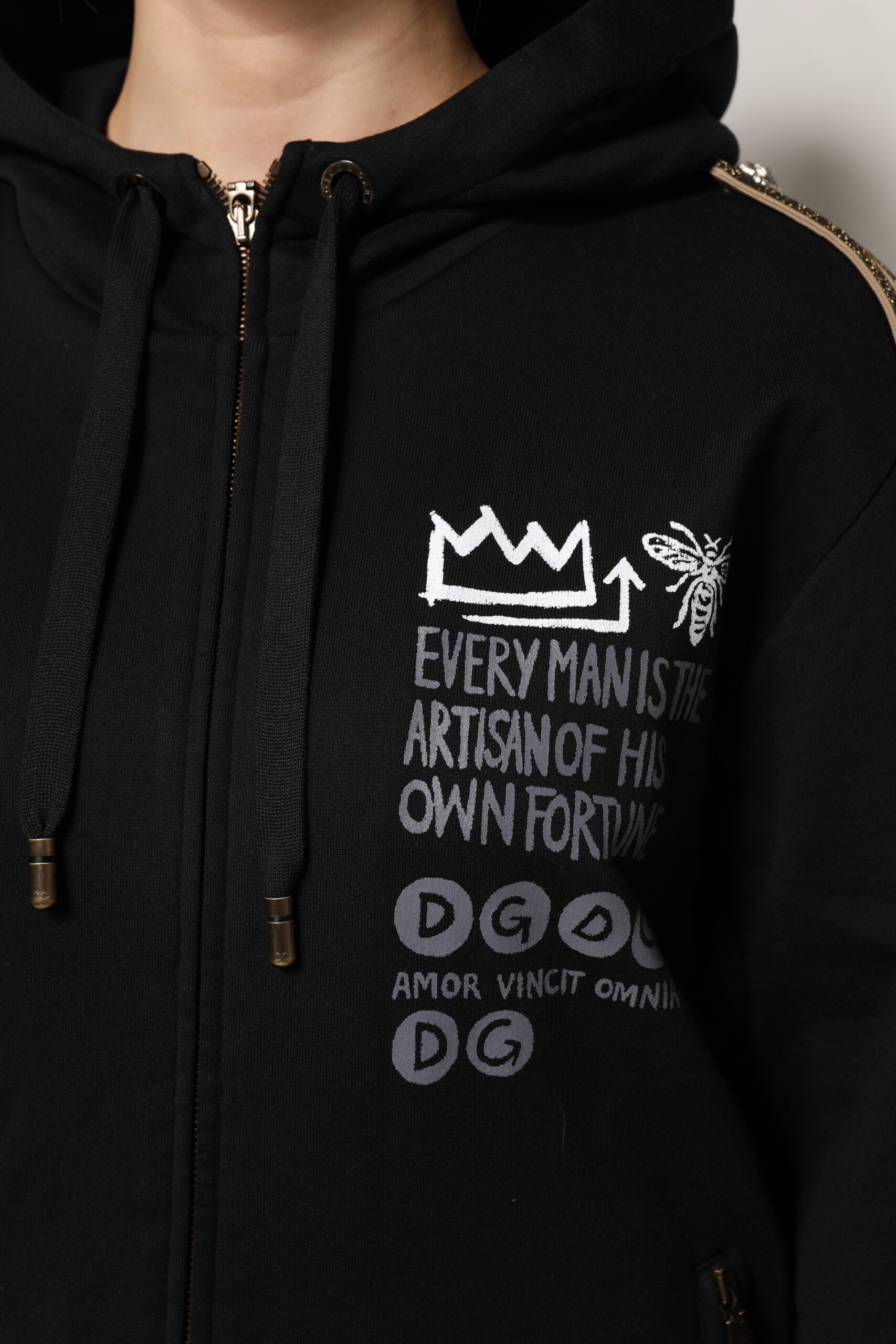 Dolce & Gabbana Black Logo Hooded Full Zip Sweatshirt Jacket | Regal Royce