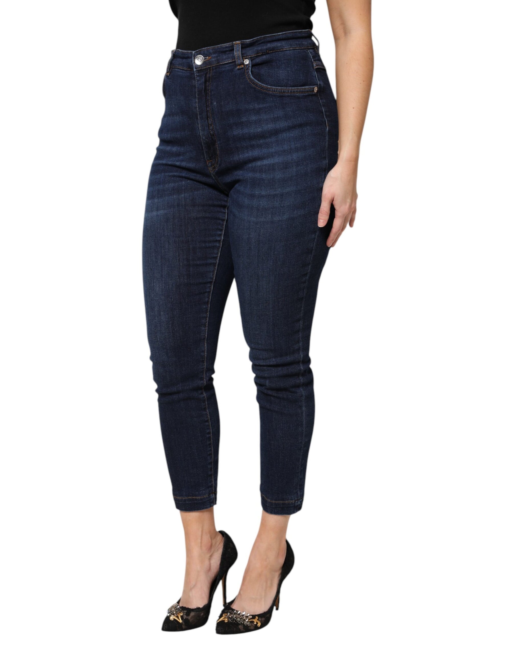 Dolce & Gabbana Blue Cotton High Waisted Cropped Denim Jeans | Regal Royce