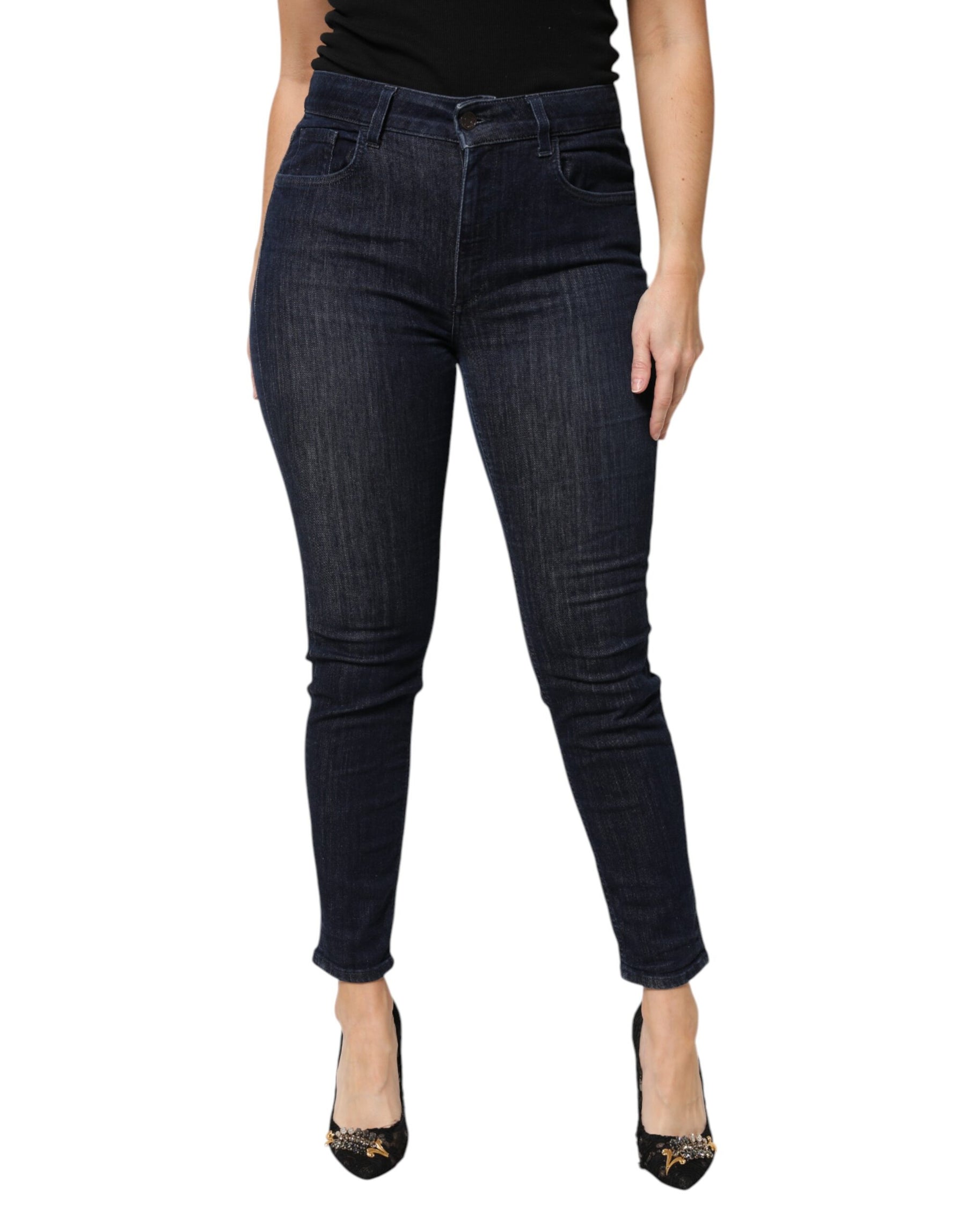 Dolce & Gabbana Dark Blue Cotton Skinny Cropped Denim Jeans | Regal Royce