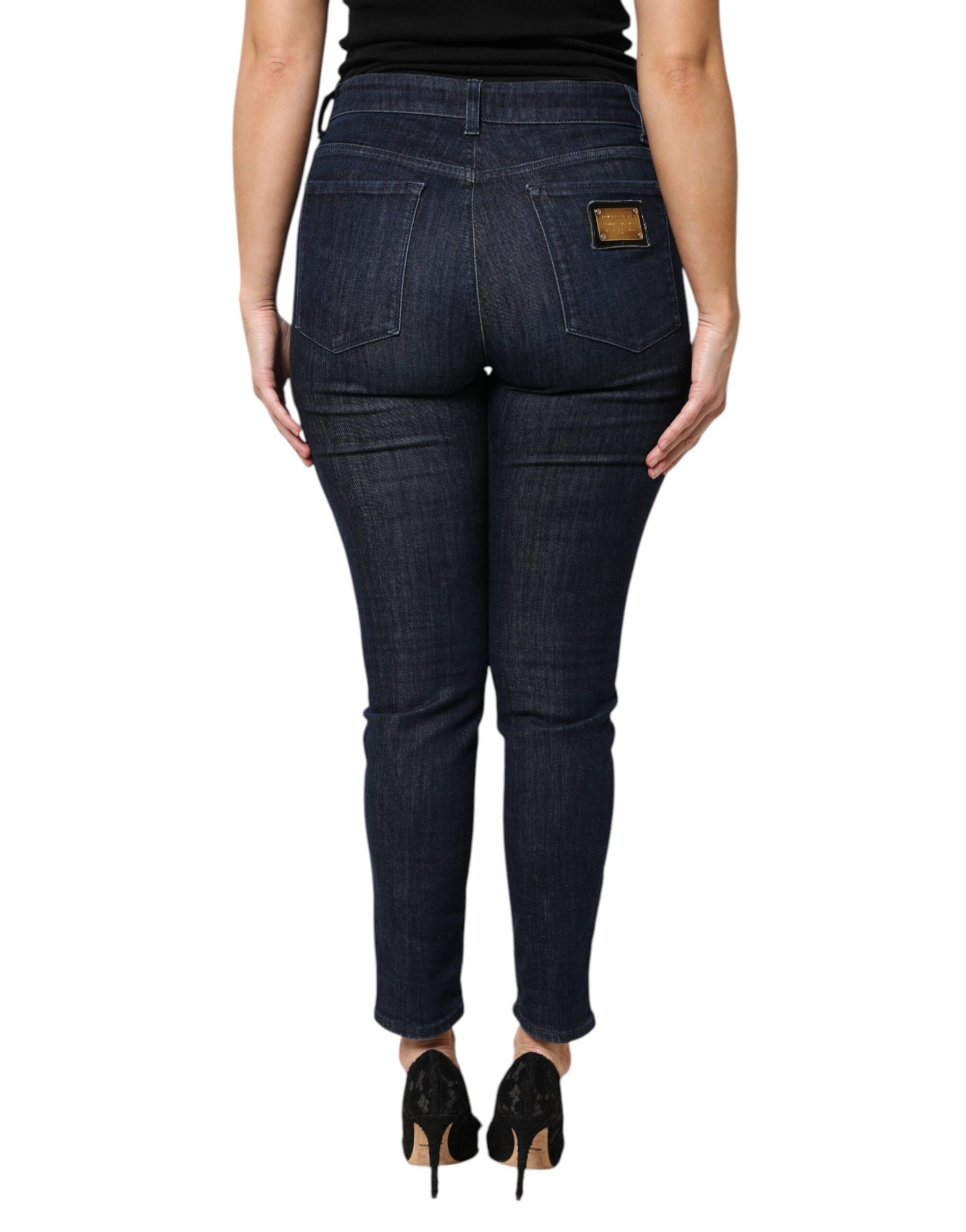 Dolce & Gabbana Dark Blue Cotton Skinny Cropped Denim Jeans | Regal Royce