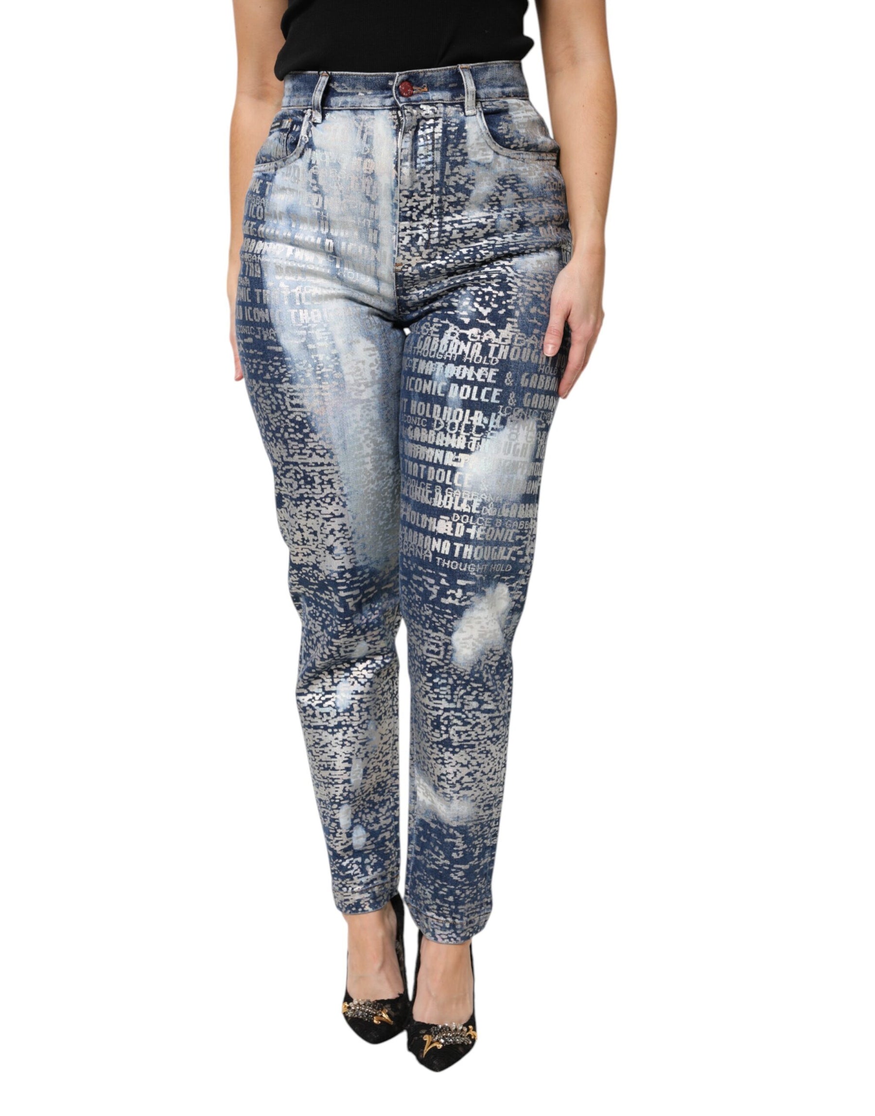 Dolce & Gabbana Blue Washed Print High Waist Denim Jeans | Regal Royce