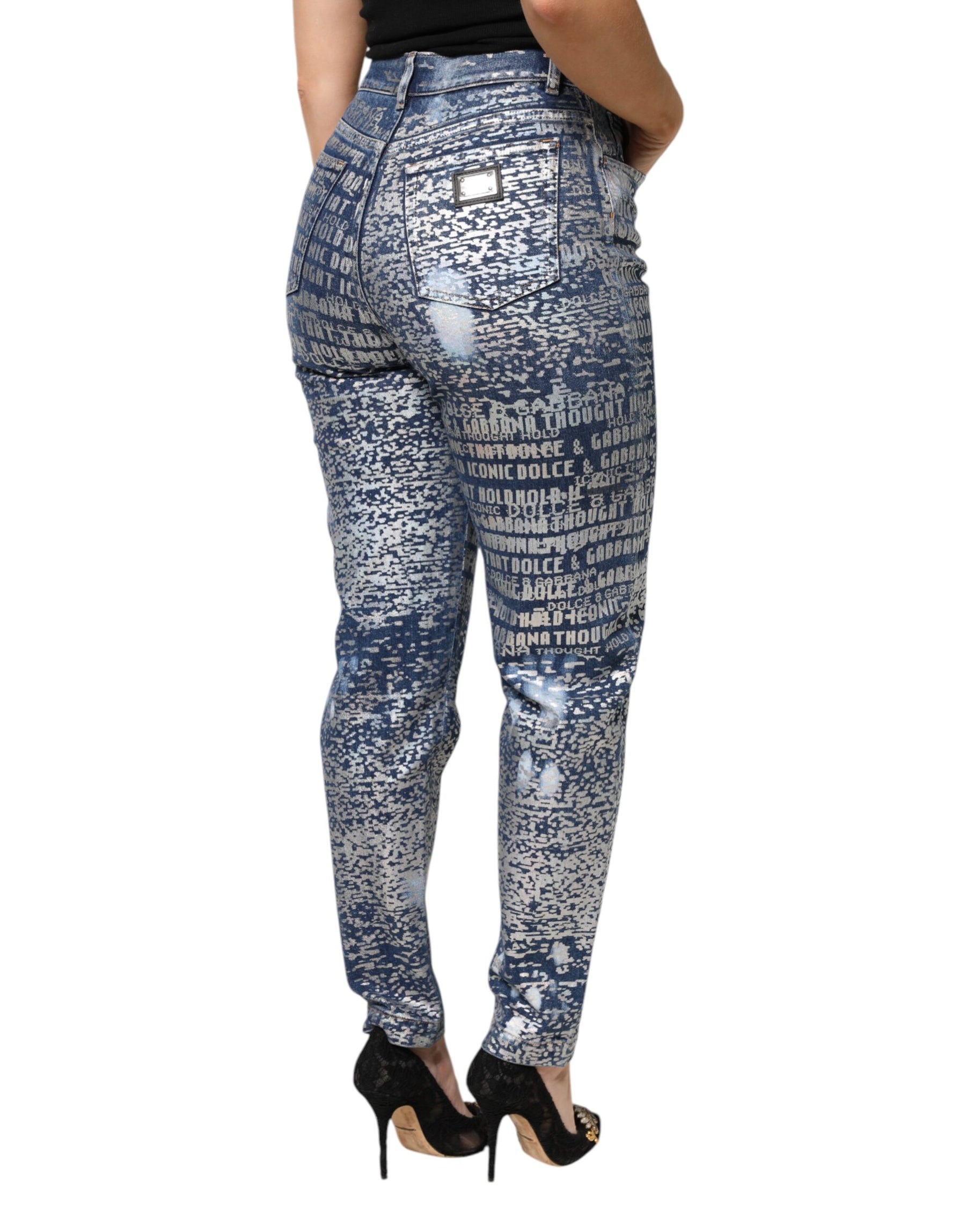 Dolce & Gabbana Blue Washed Print High Waist Denim Jeans | Regal Royce