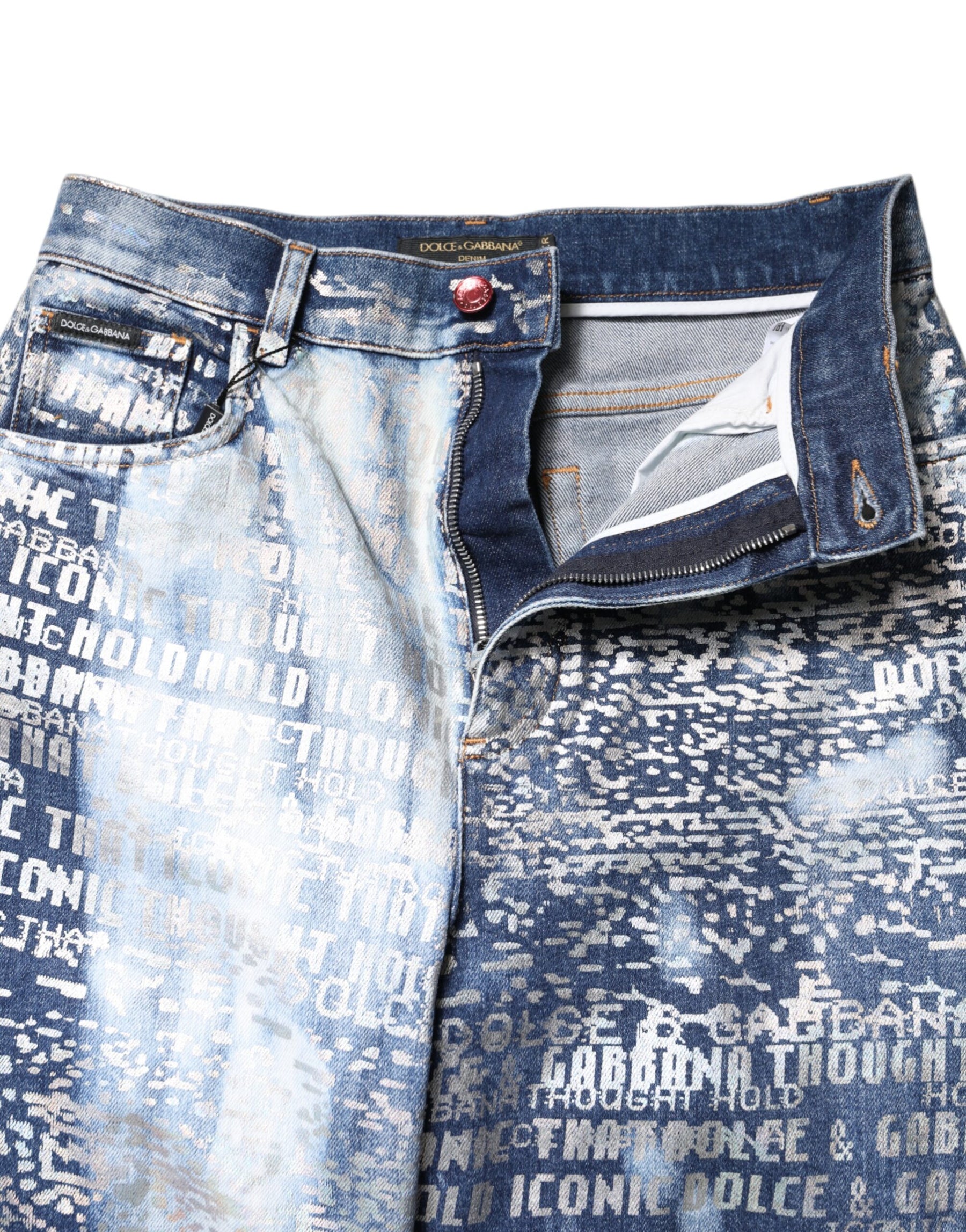 Dolce & Gabbana Blue Washed Print High Waist Denim Jeans | Regal Royce