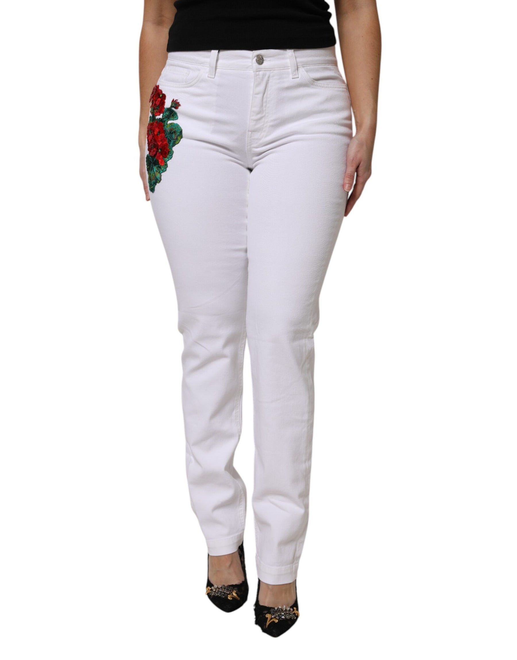 Dolce & Gabbana White Floral Sequined GIRLY Denim Jeans | Regal Royce