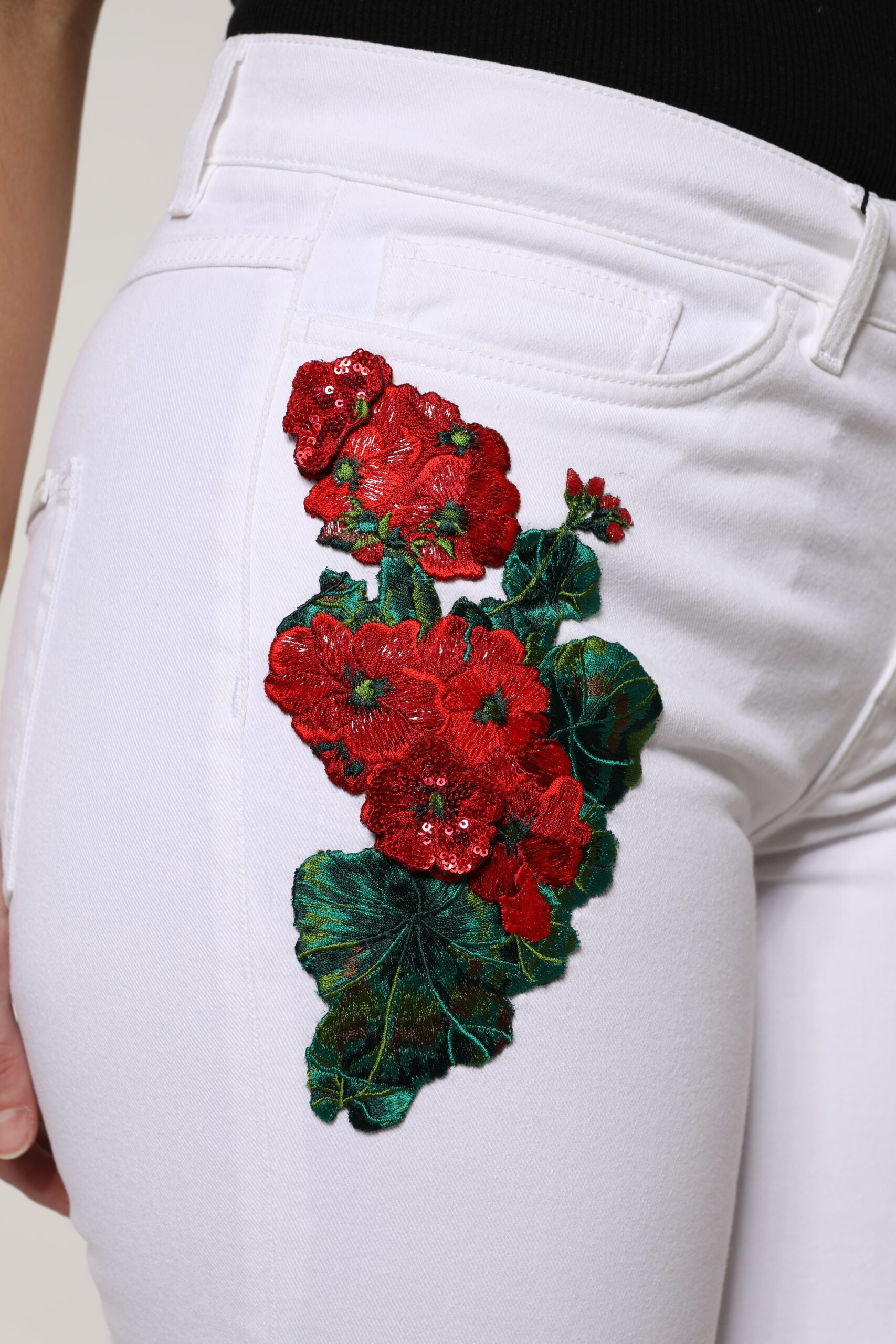 Dolce & Gabbana White Floral Sequined GIRLY Denim Jeans | Regal Royce