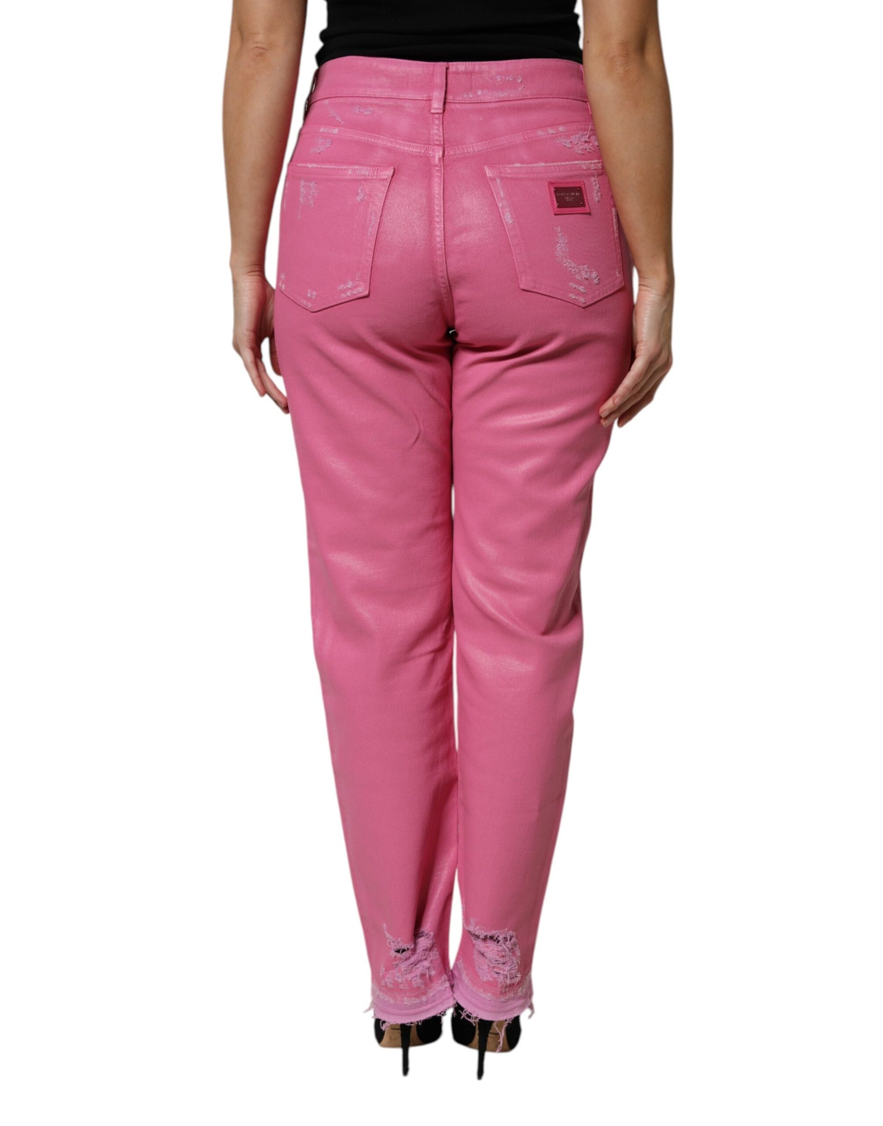 Dolce & Gabbana Pink Tattered Mid Waist Tapered Denim Jeans | Regal Royce