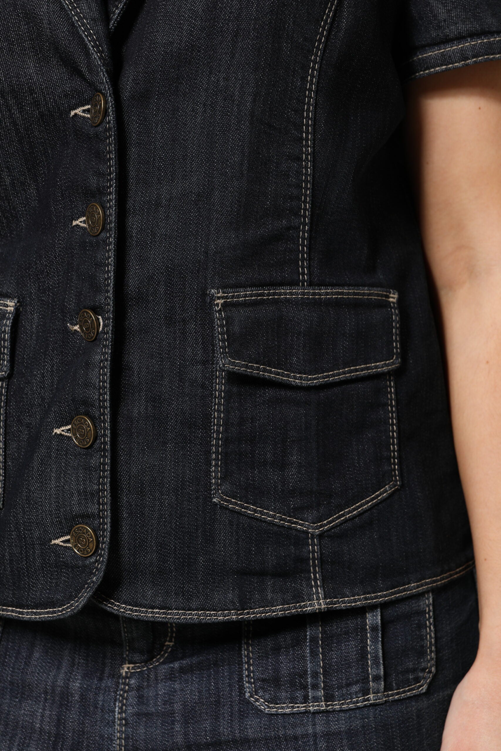 Escada Black Cotton Blend Denim Top Skirt Casual Set | Regal Royce