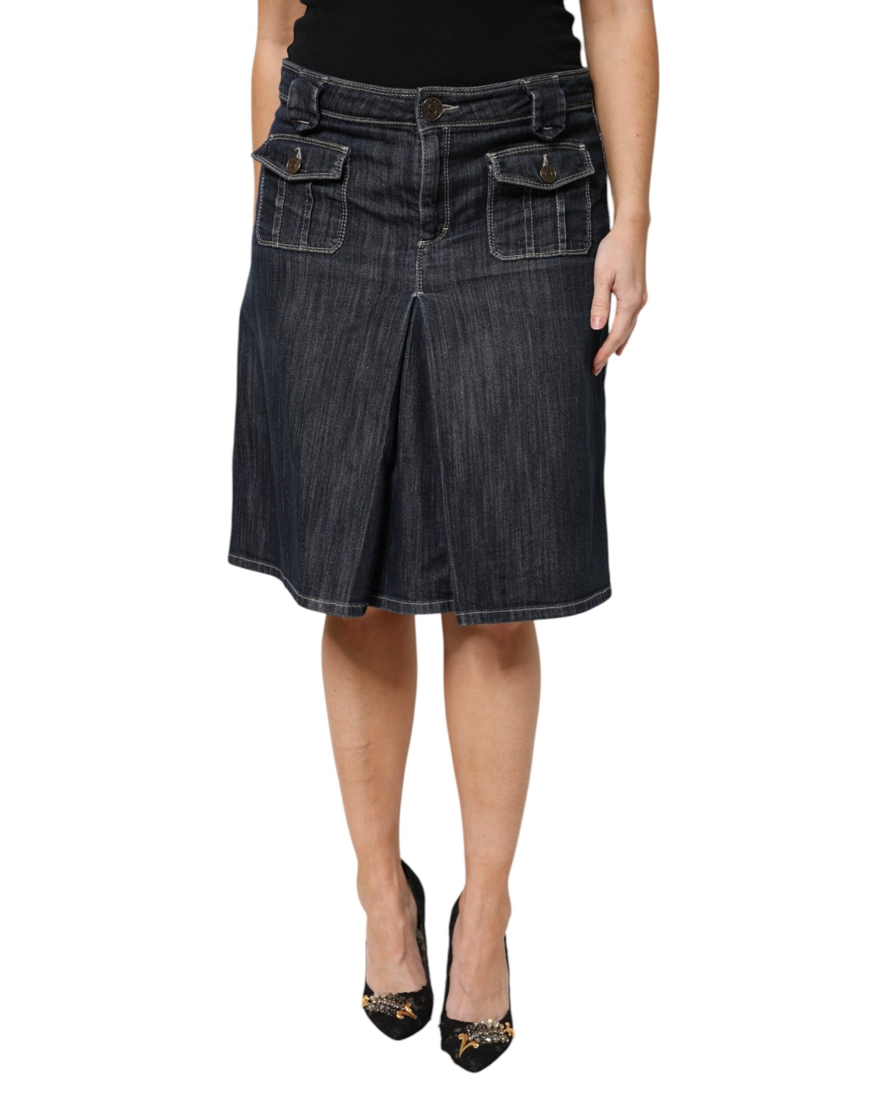 Escada Black Cotton Blend Denim Top Skirt Casual Set | Regal Royce