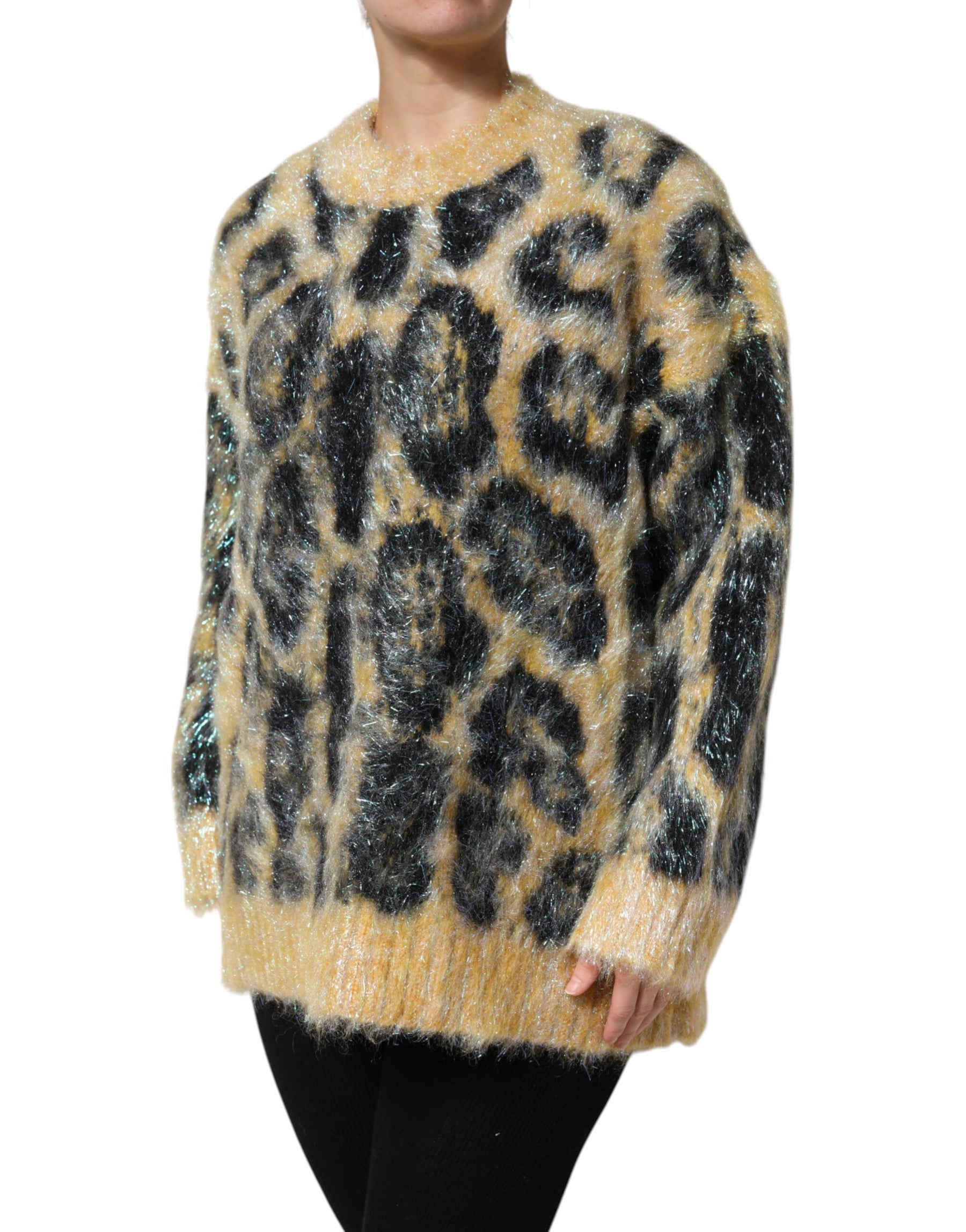 Dolce & Gabbana Multicolor Leopard Mohair Crew Neck Sweater | Regal Royce