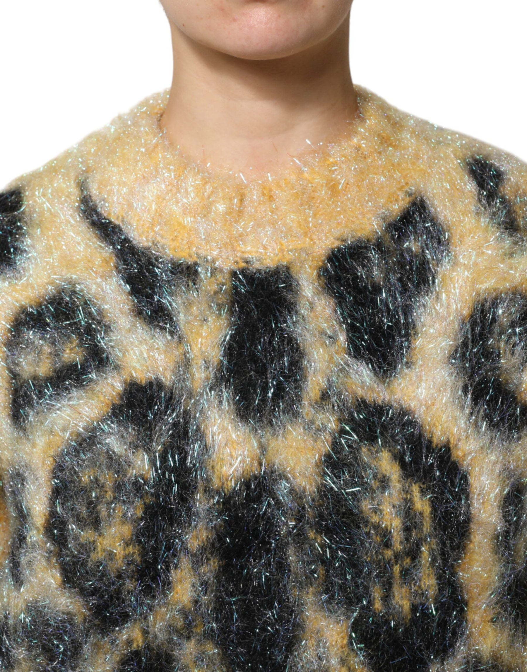 Dolce & Gabbana Multicolor Leopard Mohair Crew Neck Sweater | Regal Royce