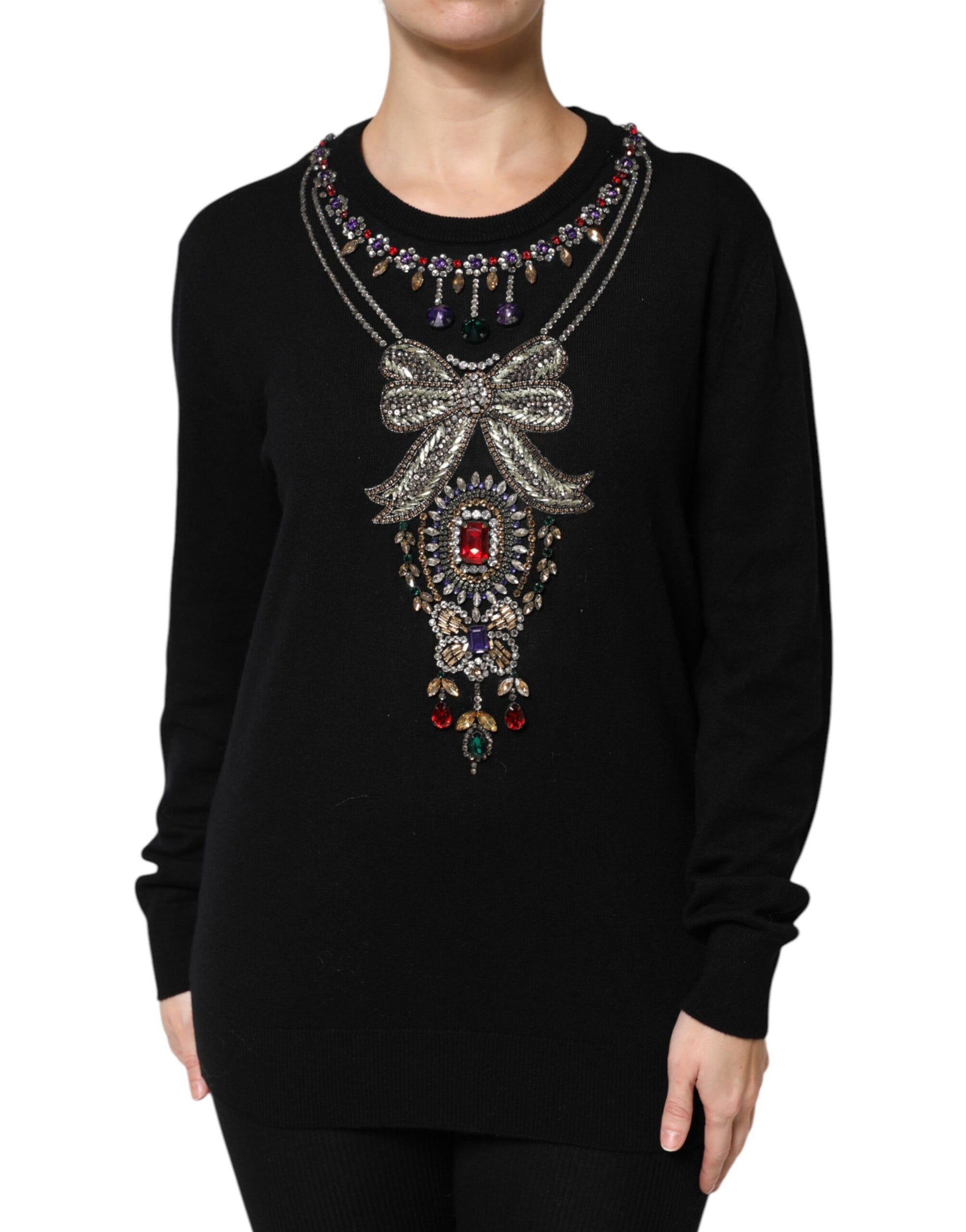 Dolce & Gabbana Black Cashmere Crystal Embellished Sweater | Regal Royce