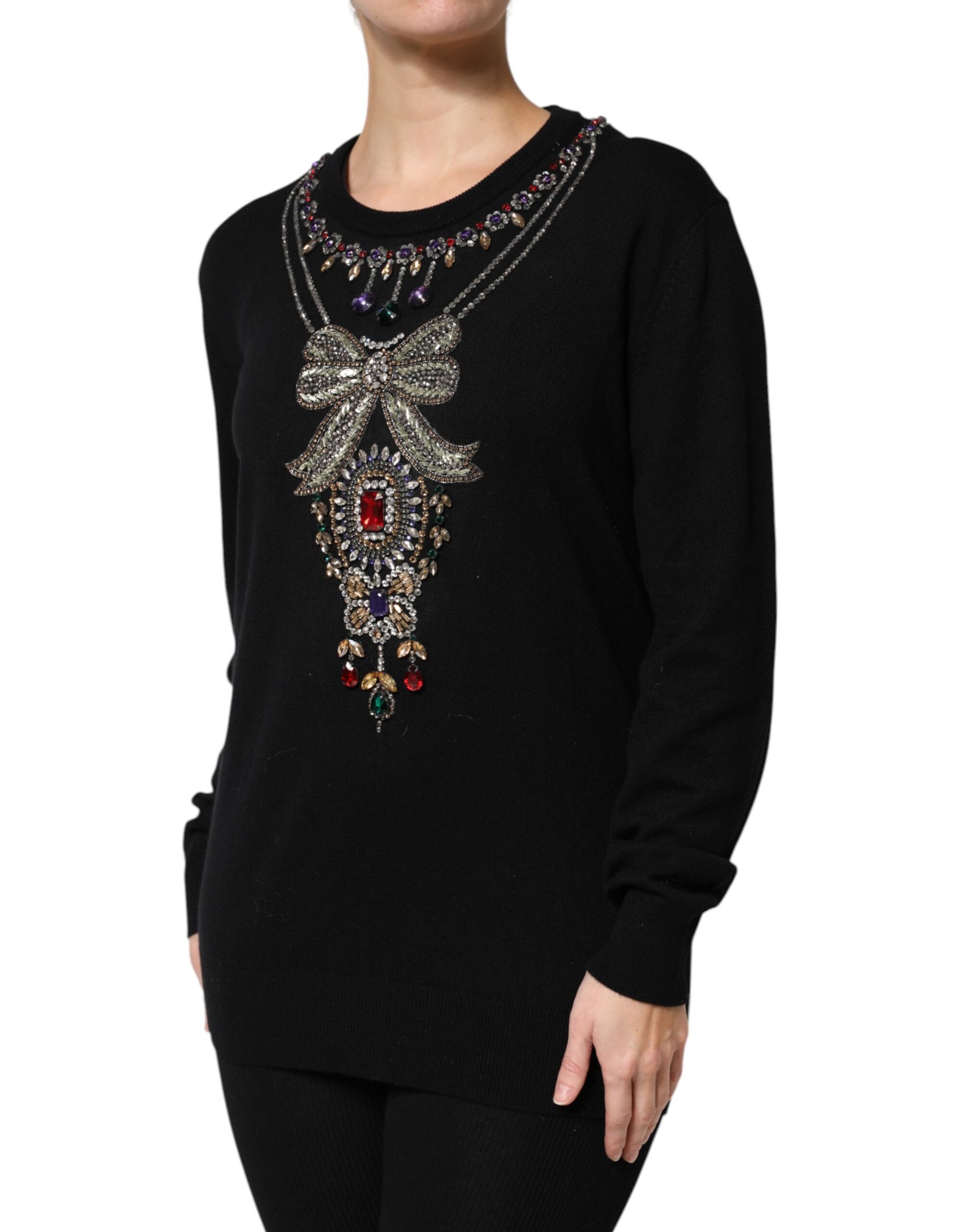 Dolce & Gabbana Black Cashmere Crystal Embellished Sweater | Regal Royce
