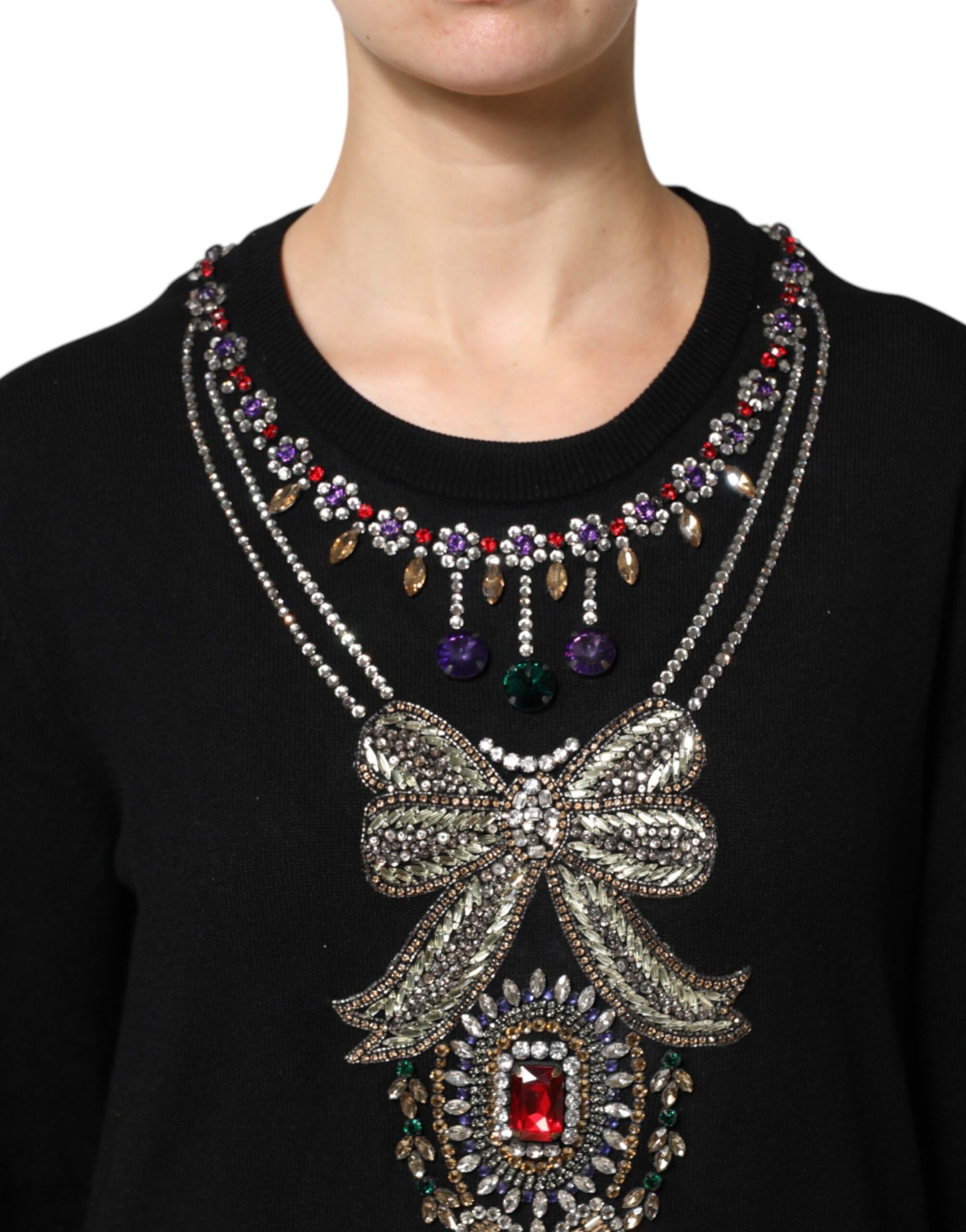 Dolce & Gabbana Black Cashmere Crystal Embellished Sweater | Regal Royce