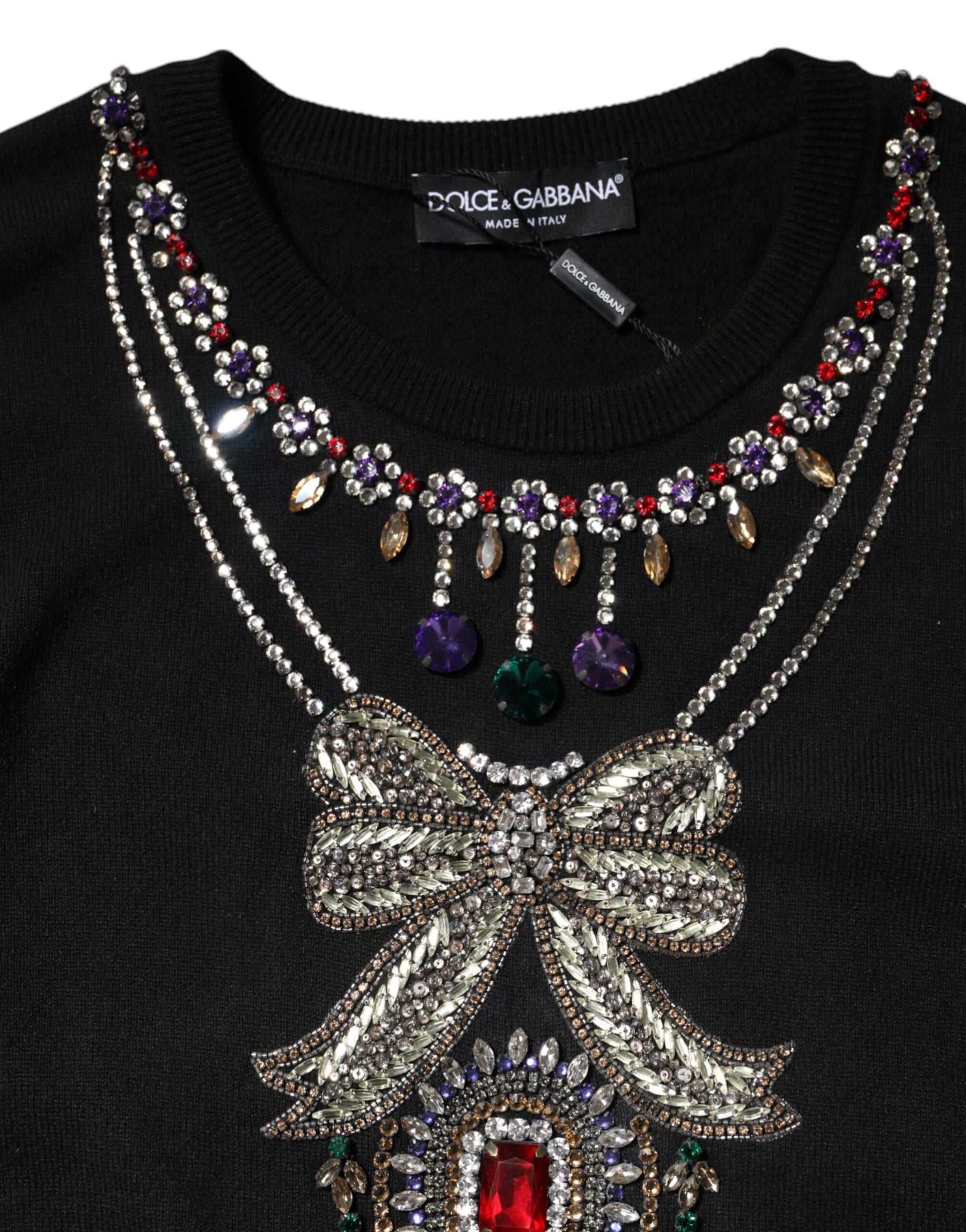 Dolce & Gabbana Black Cashmere Crystal Embellished Sweater | Regal Royce
