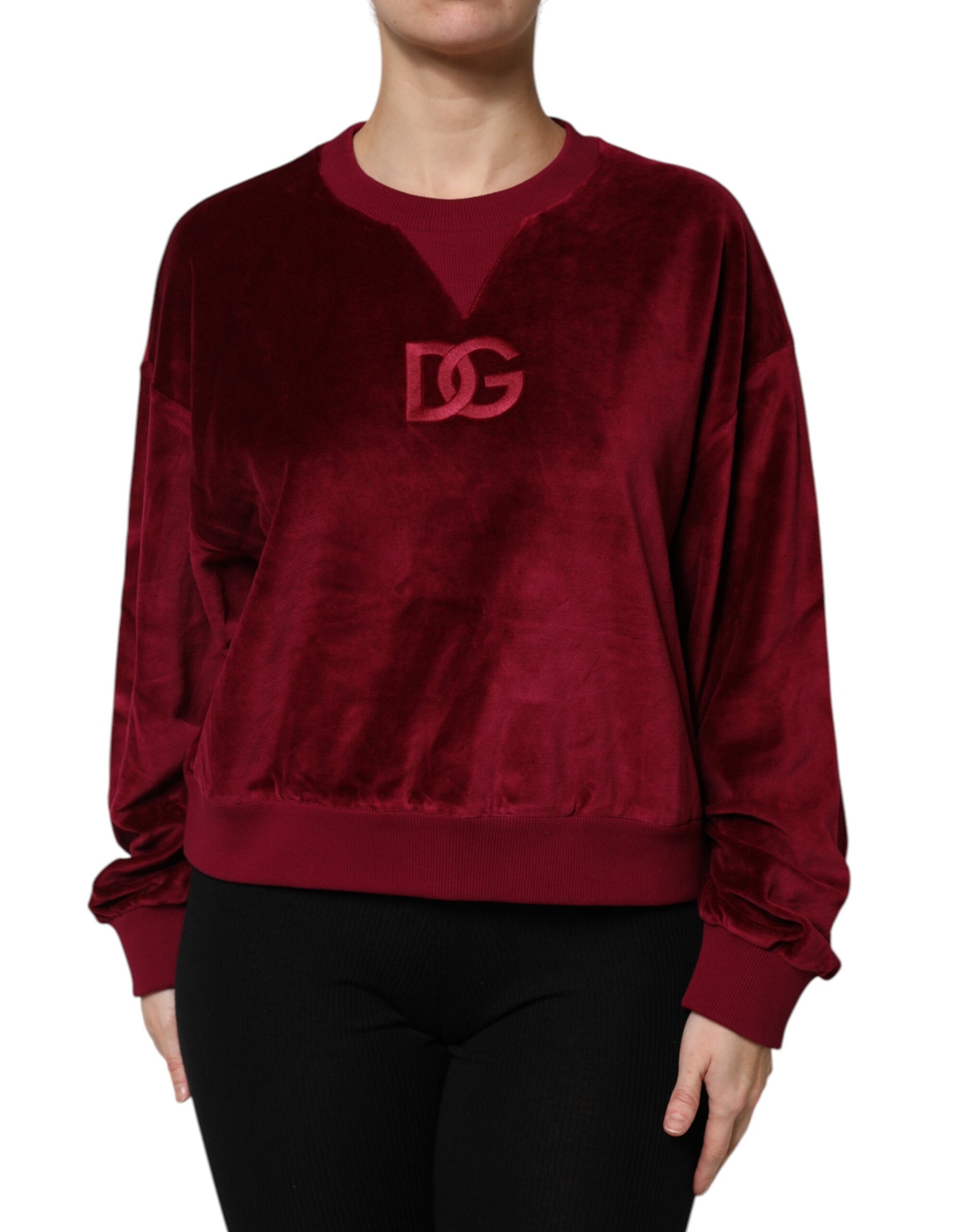 Dolce & Gabbana Red Cotton Velvet Crew Neck Pullover Sweater | Regal Royce