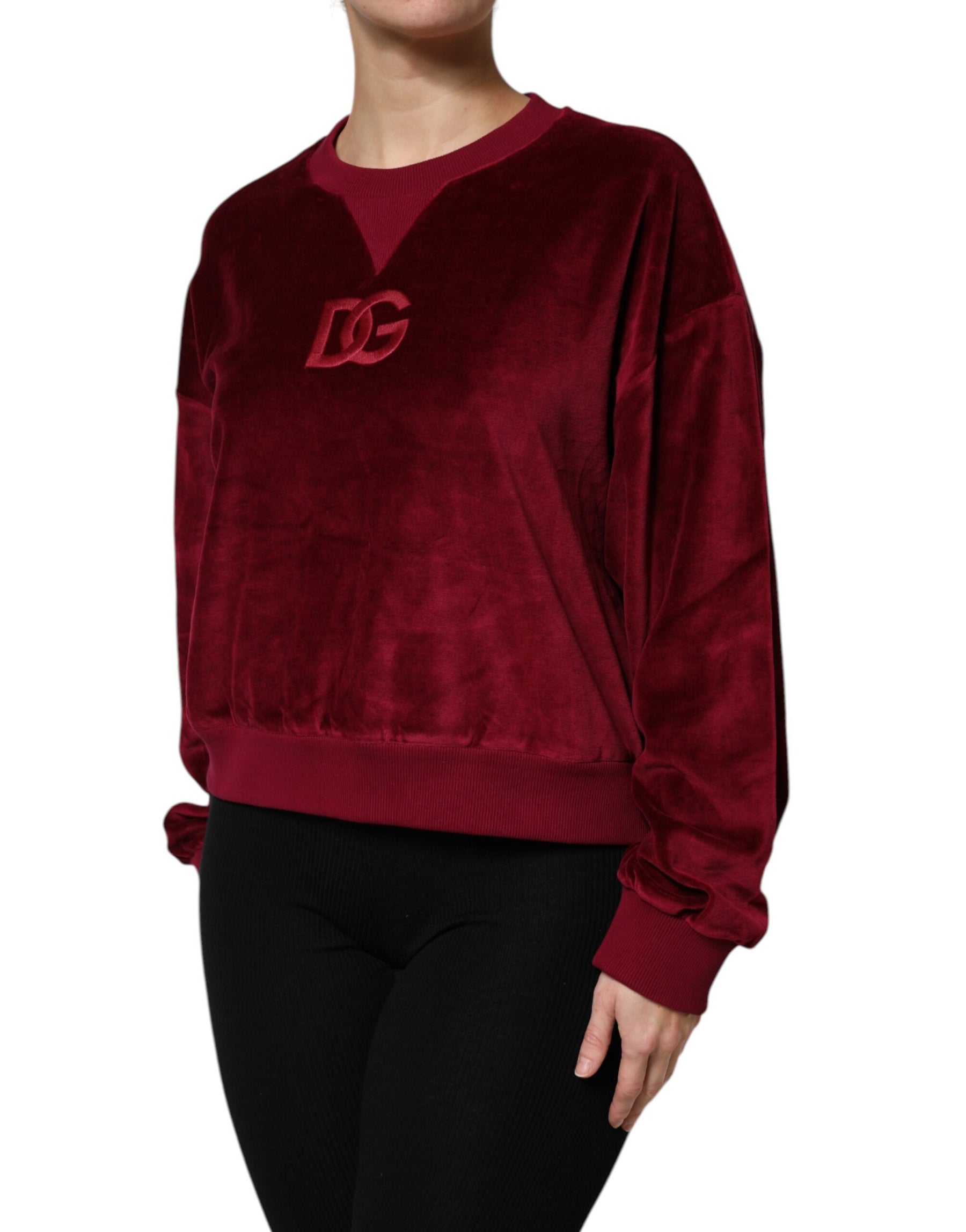 Dolce & Gabbana Red Cotton Velvet Crew Neck Pullover Sweater | Regal Royce