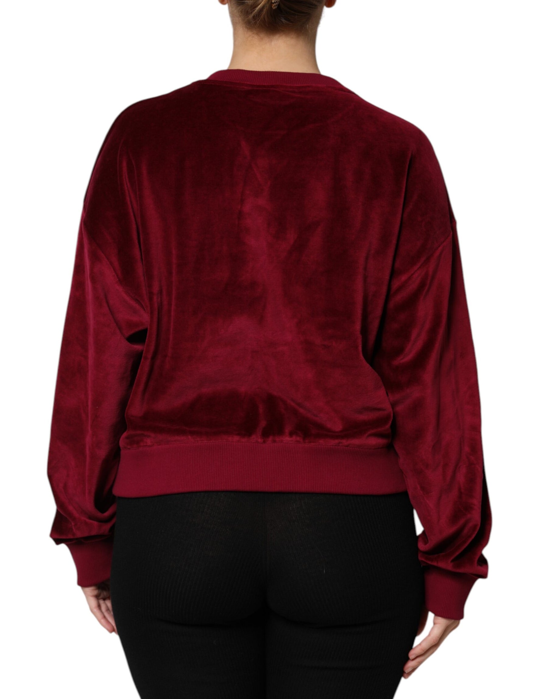 Dolce & Gabbana Red Cotton Velvet Crew Neck Pullover Sweater | Regal Royce